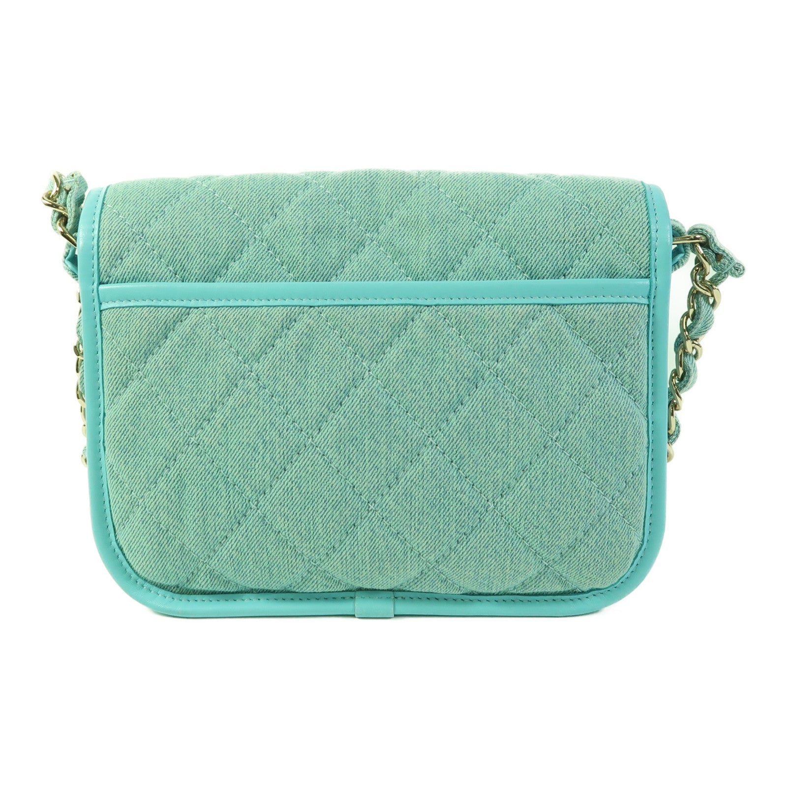 CHANEL 牛仔布料Small Messenger Flap Bag金扣鏈帶肩背袋