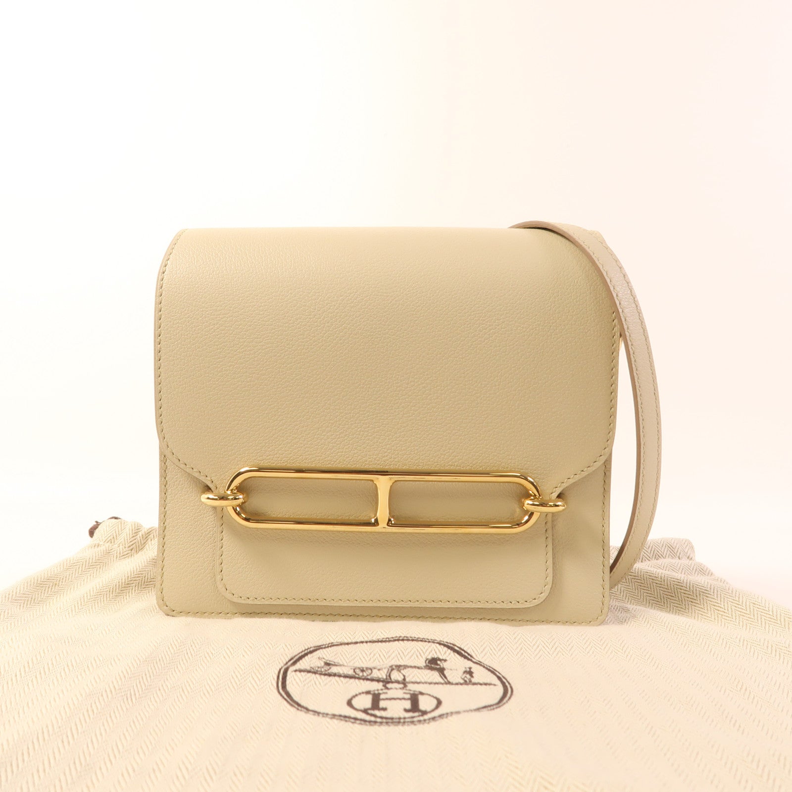 HERMES Evercolor皮革Mini Roulis金扣肩背袋Beton