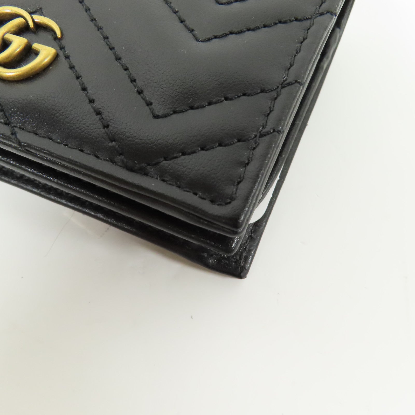 GUCCI 【激減優惠】Chevron皮革GG Marmont Small Wallet金扣錢包