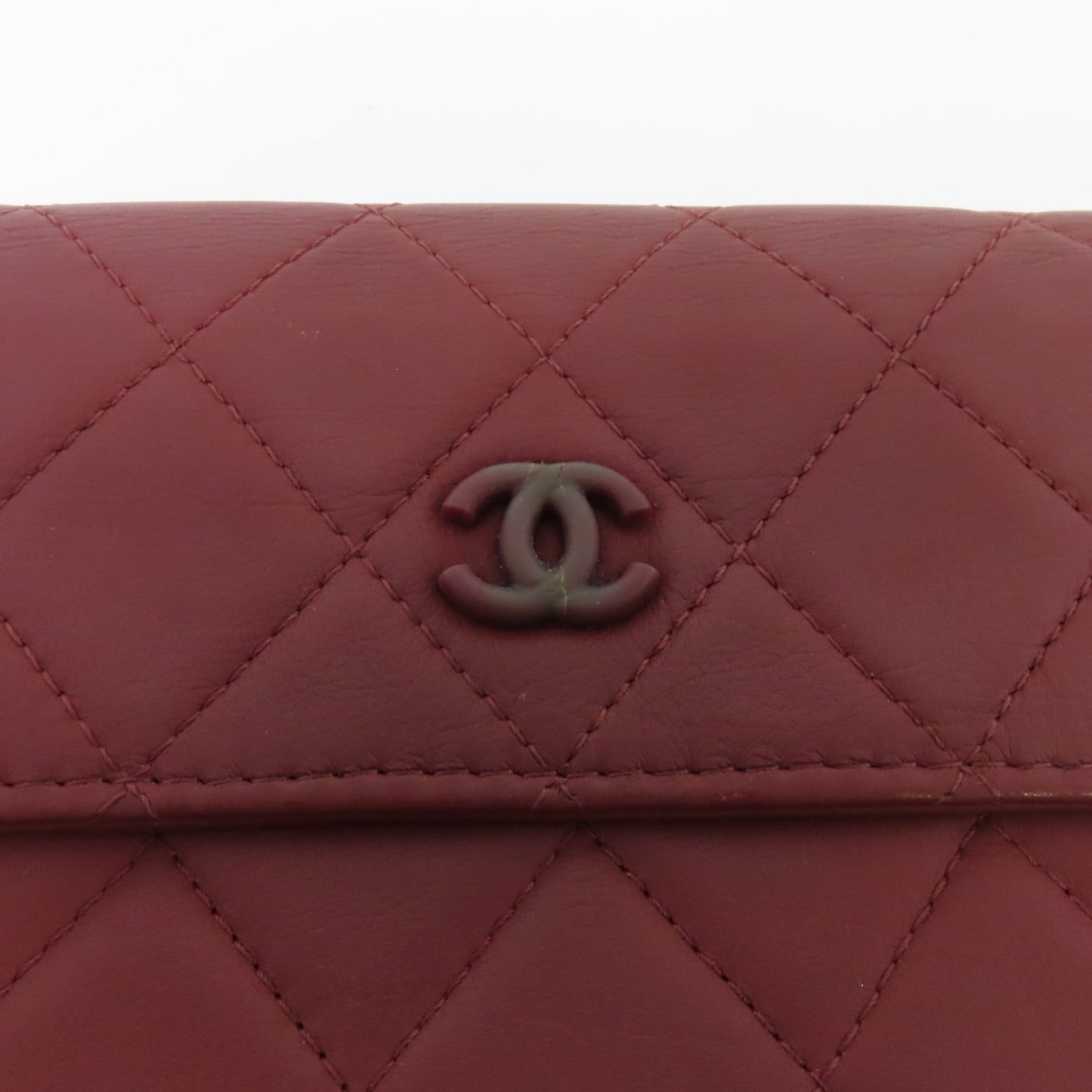 CHANEL 【激減優惠】菱格牛皮皮革Long Wallet銀扣長錢包紅色
