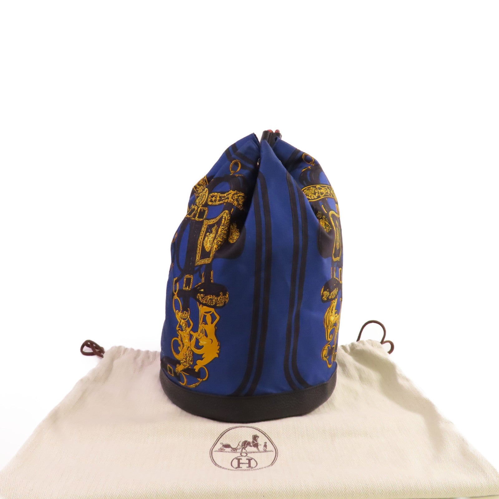 HERMES 【清倉大減價】絲質/皮革Soie Cool Backpack銀扣背包藍色/金色/黑色