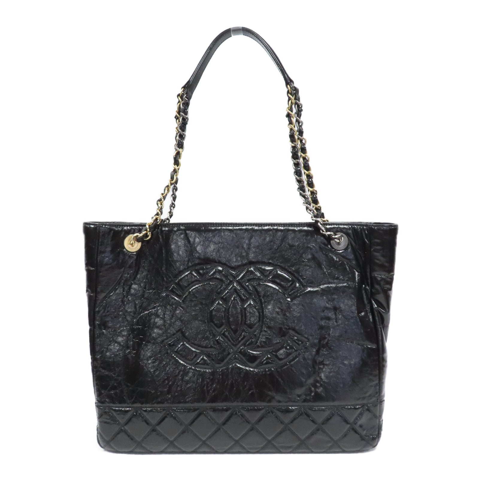 CHANEL 牛皮皮革Chain Tote手挽袋黑色
