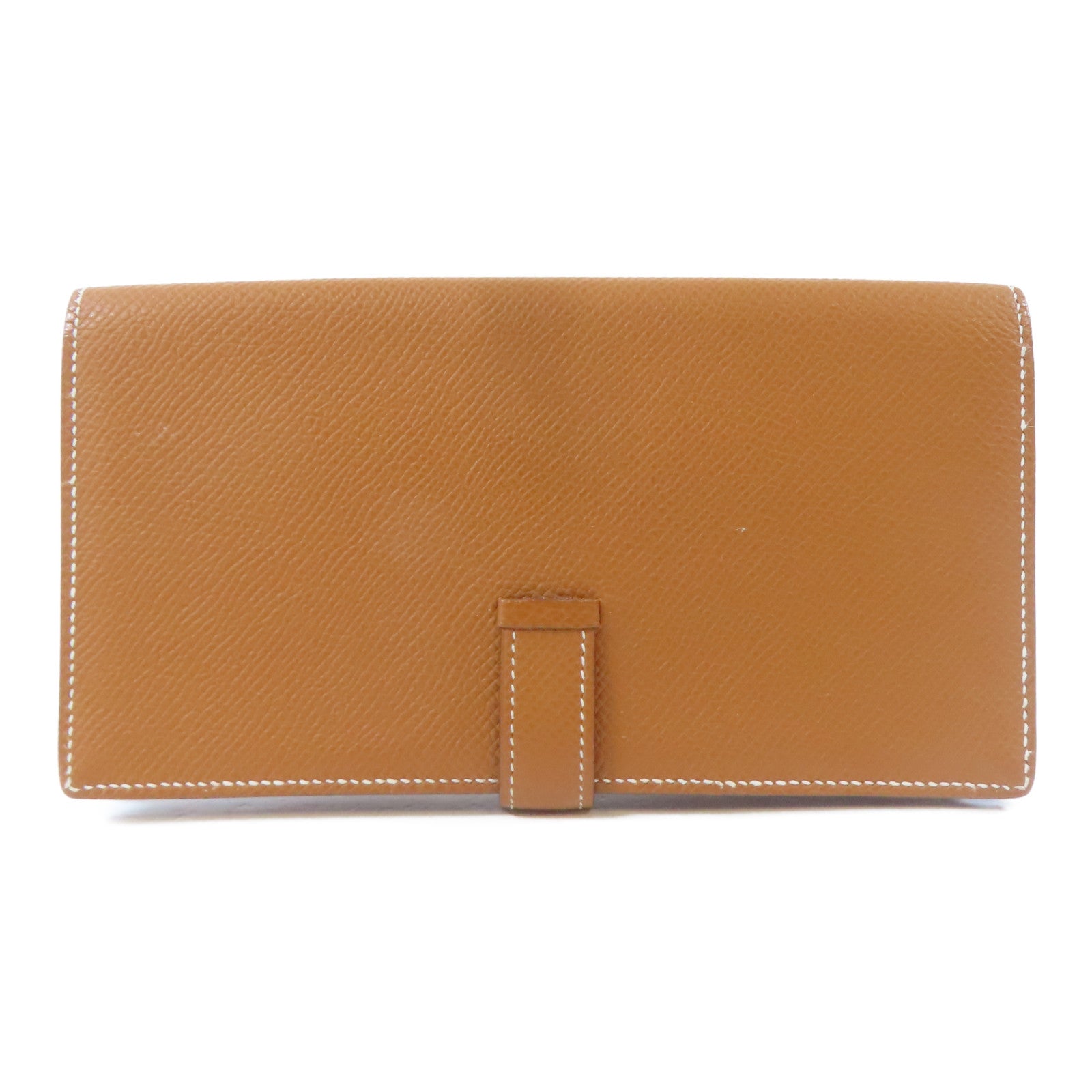 HERMES Epsom皮革Bearn Bifold Wallet銀扣長錢包Gold/金色/啡色