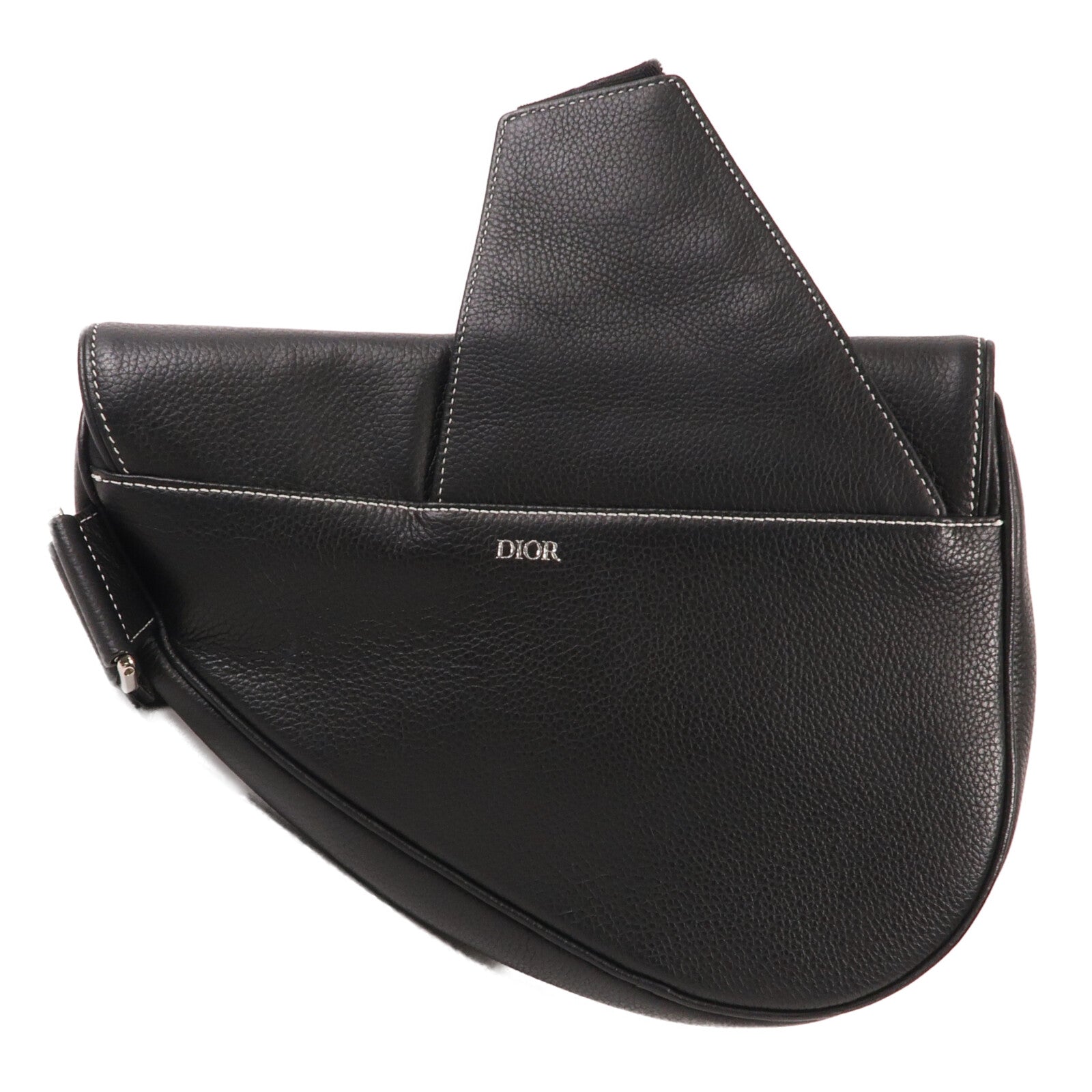 Dior 牛皮皮革Saddle Bag銀扣肩背袋