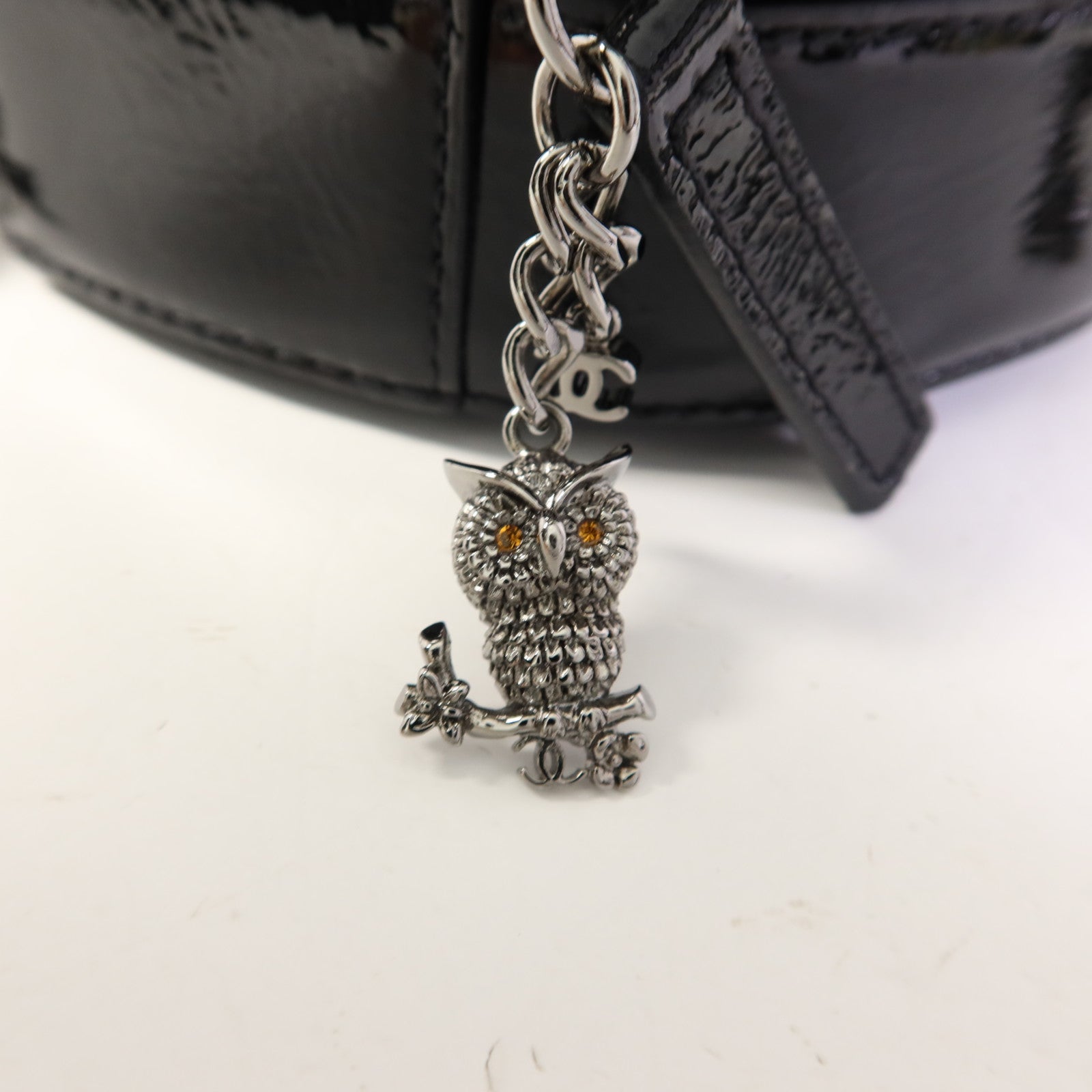 CHANEL 漆皮皮革Chain Shoulder Bag銀扣手挽肩背兩用袋