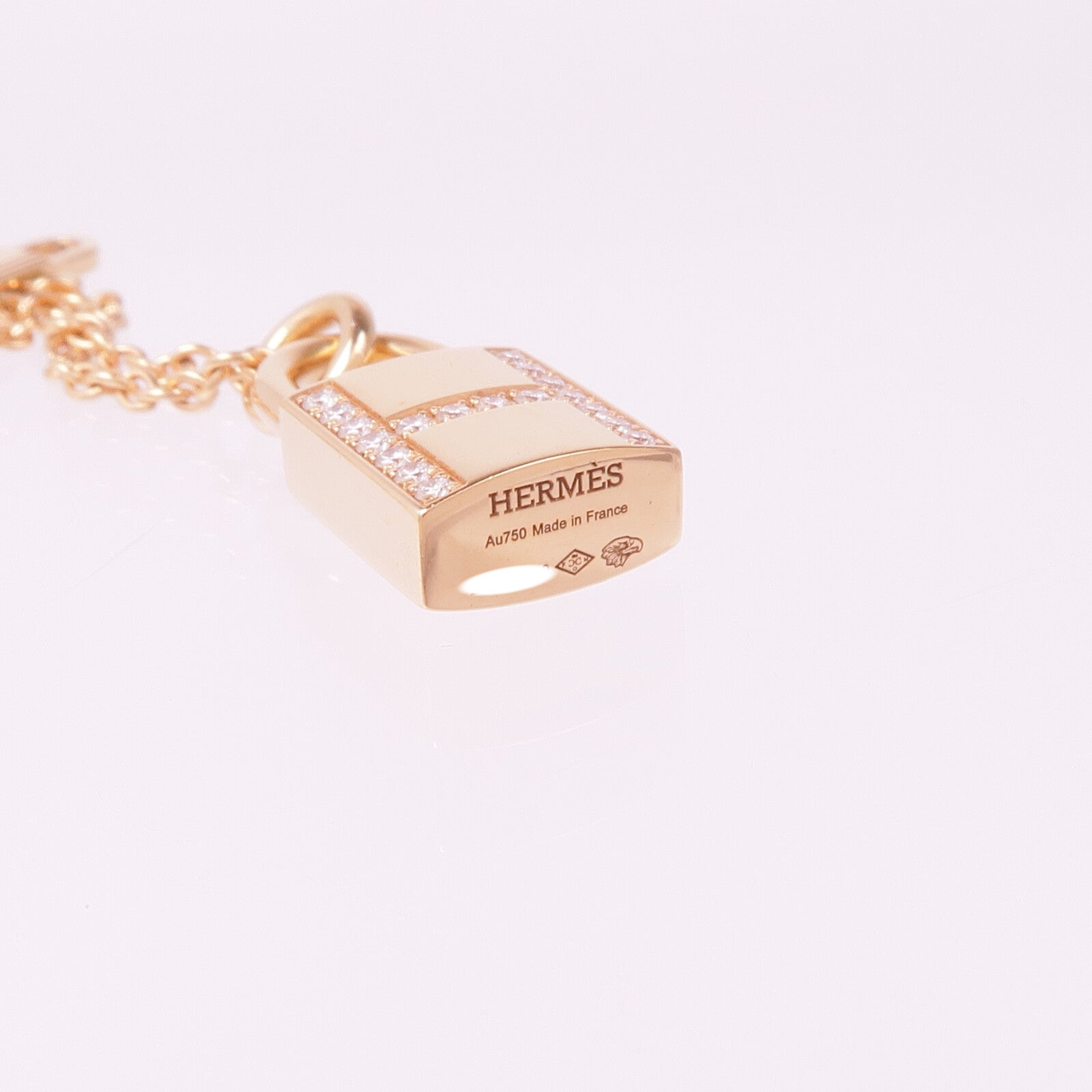 HERMES 18K玫瑰金Kelly Cadenas Necklace鑽石項鍊