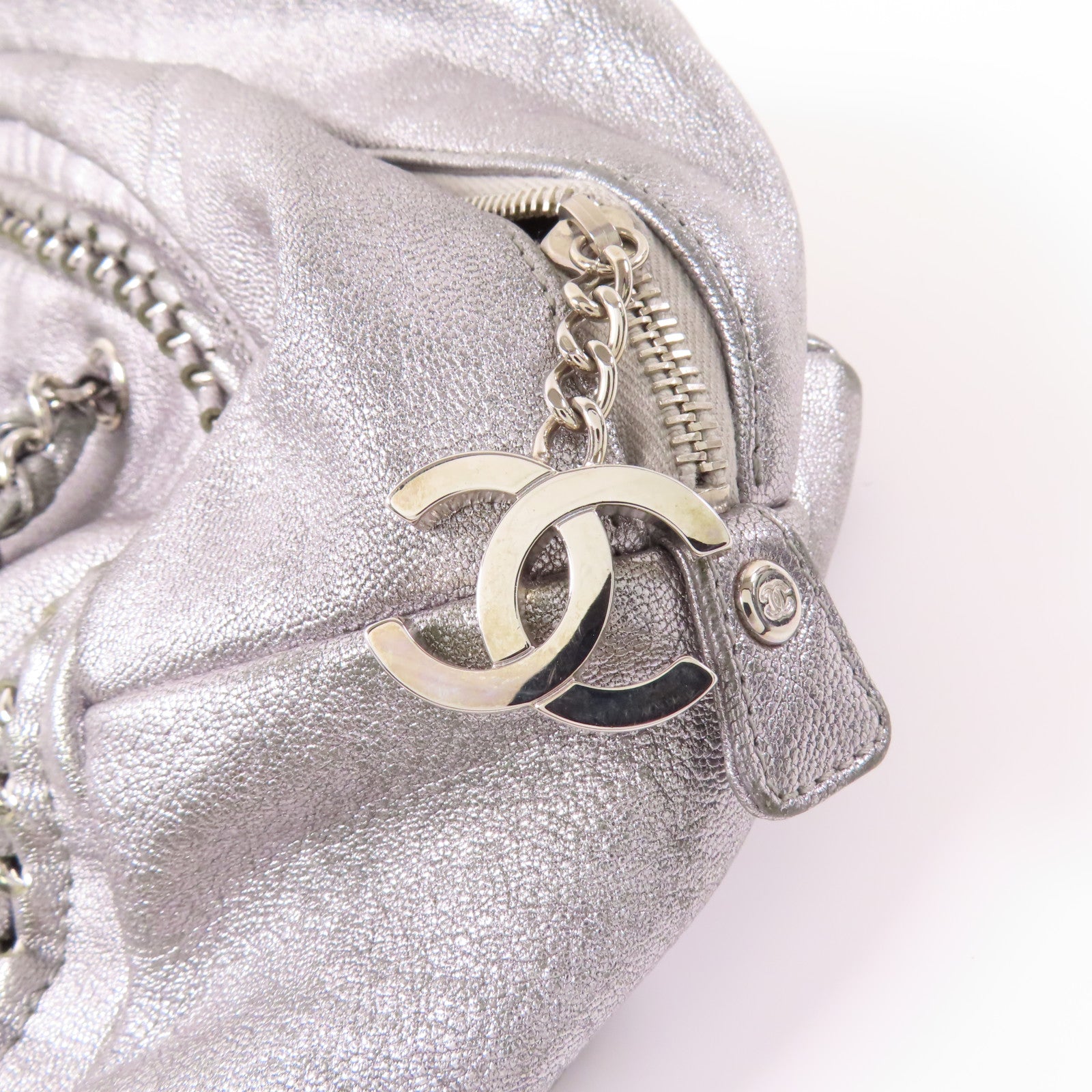 CHANEL CC SHW Hand Bag Calfskin Leather Sliver