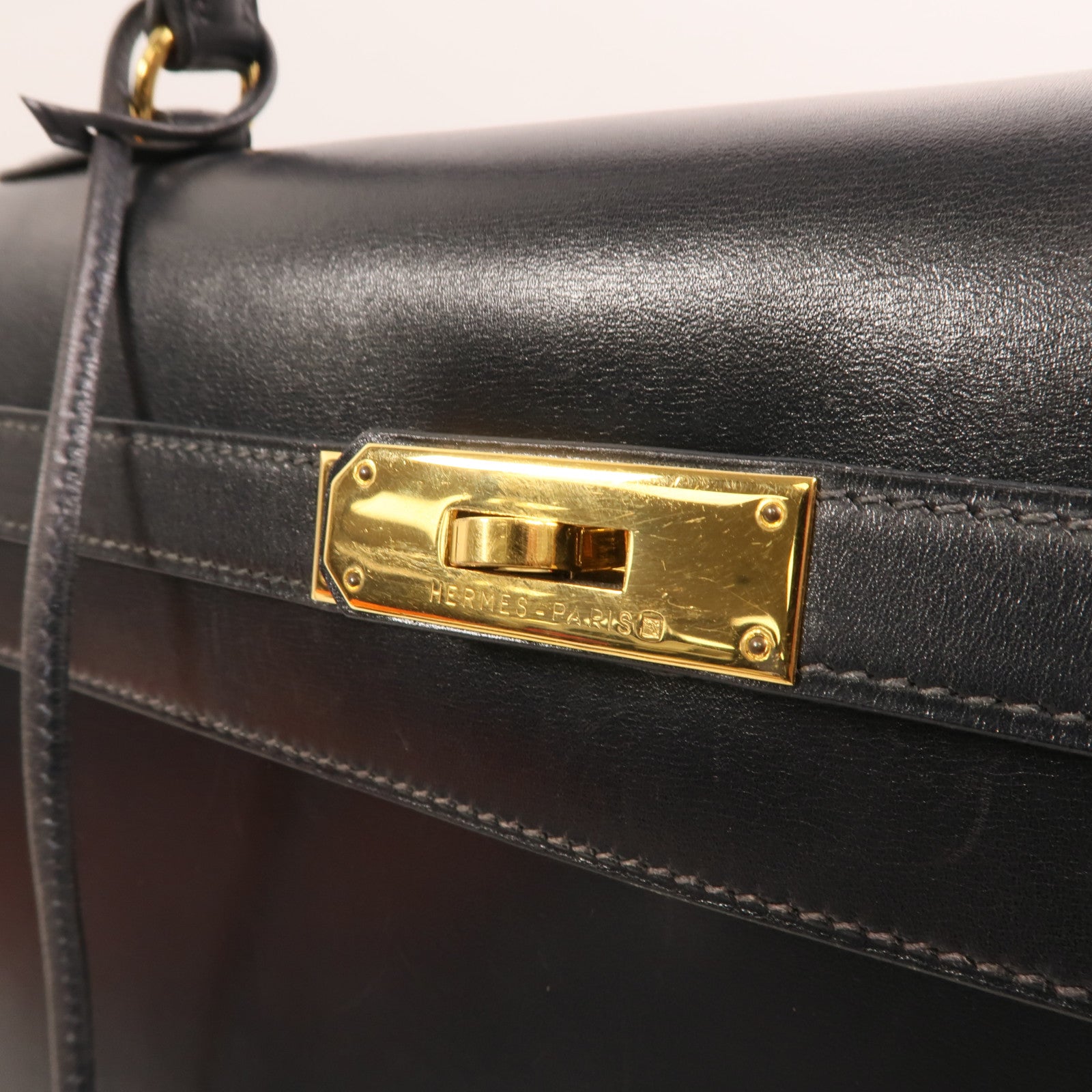 HERMES Box Calf皮革Kelly 35金扣手挽肩背兩用袋Noir