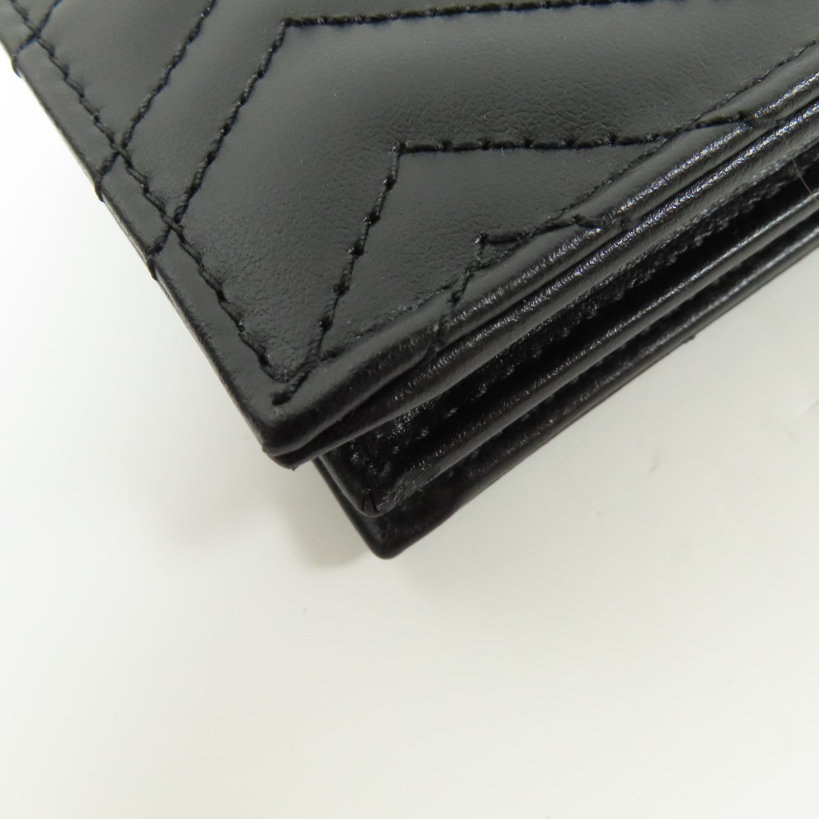 GUCCI GHW GG Marmont Small Wallet 466492 DTD1T 1000 Chevron Leather Black