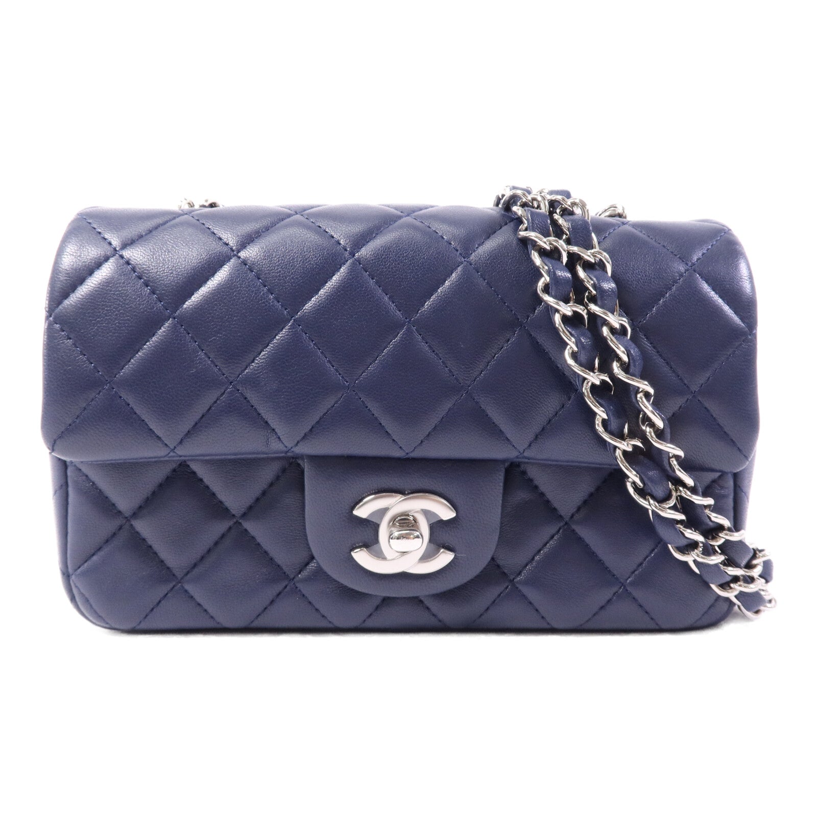 CHANEL 羊皮皮革Mini Classic 20銀扣鏈帶肩背袋