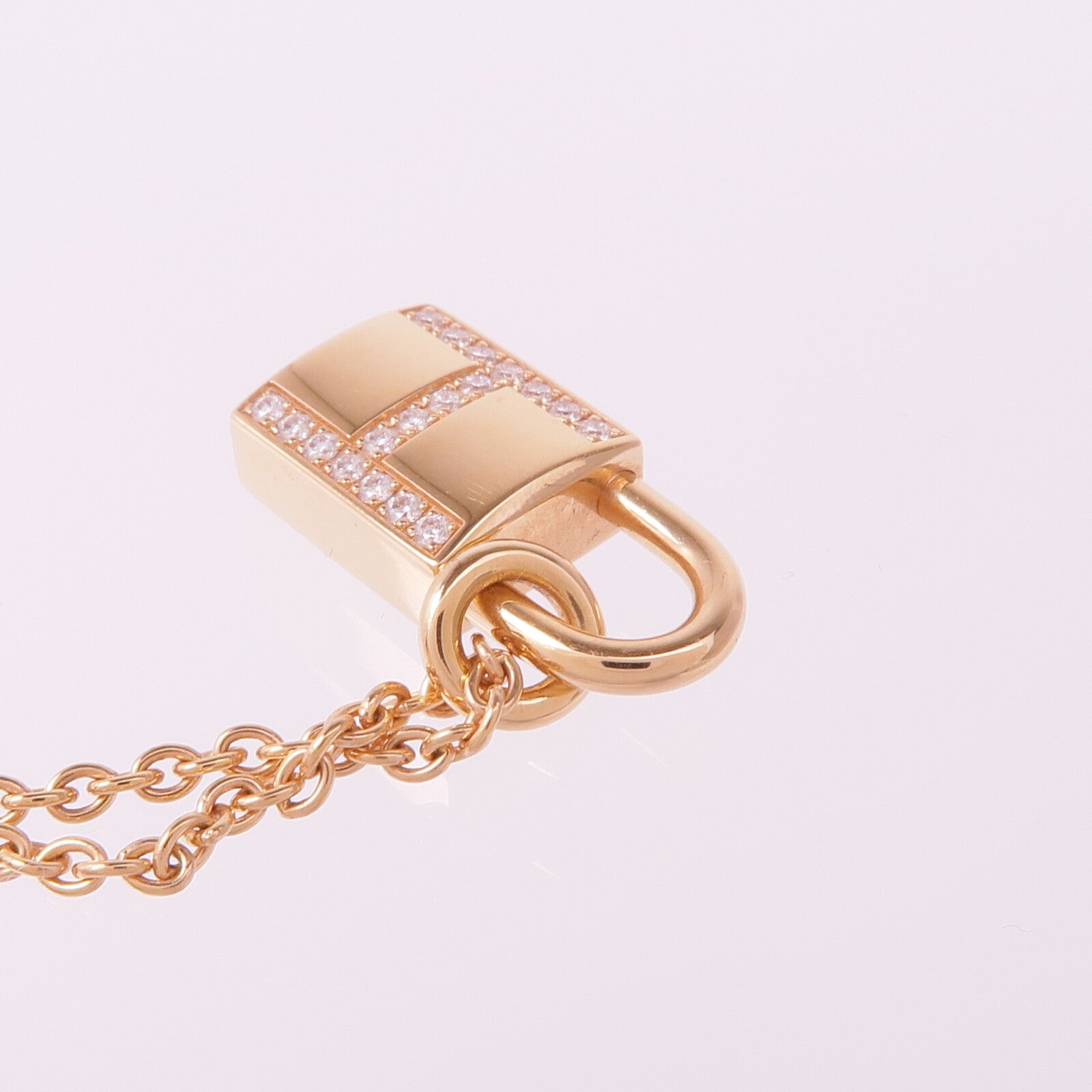 HERMES 18K玫瑰金Kelly Cadenas Necklace鑽石項鍊