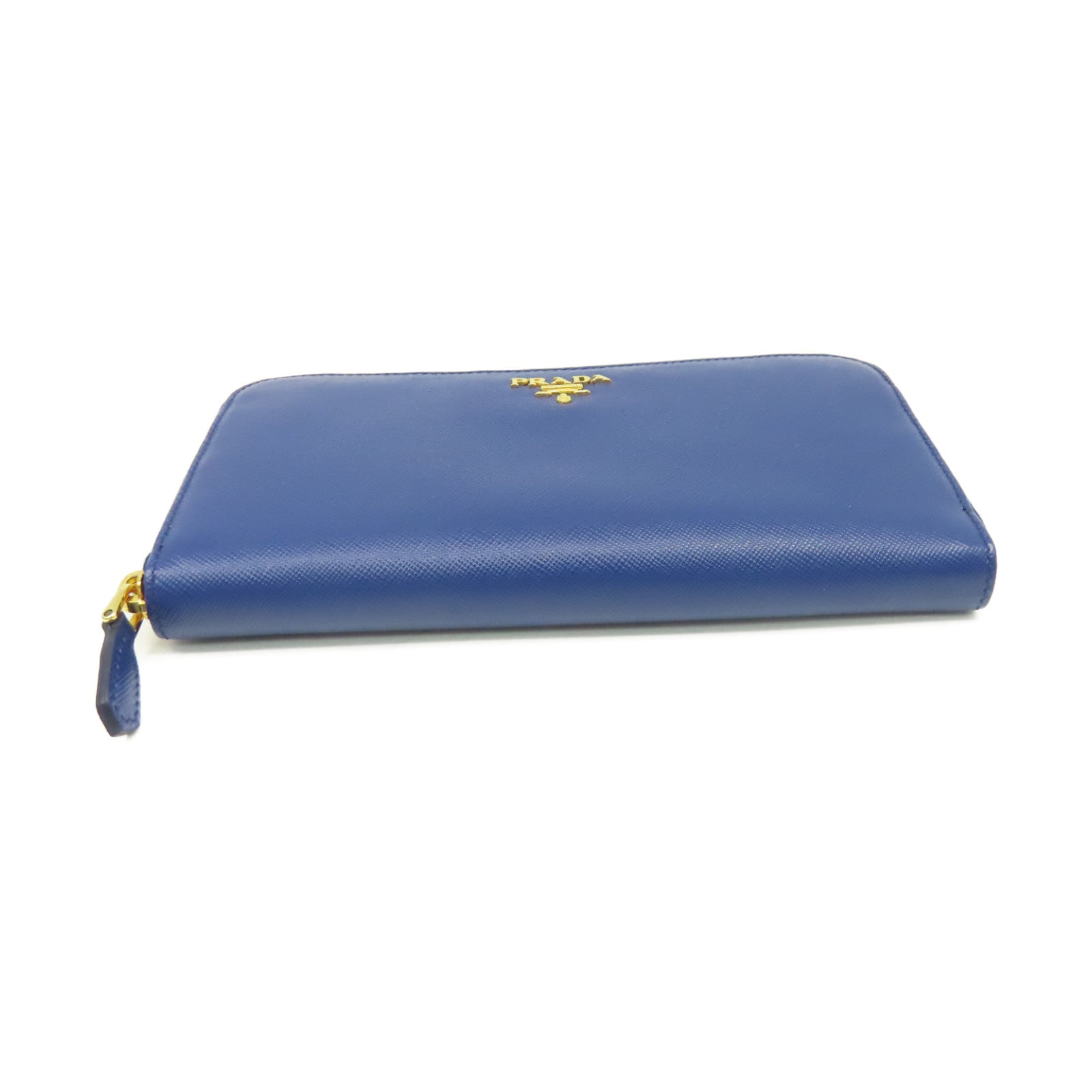 PRADA 【清倉大減價】Saffiano皮革Round Long Wallet金扣拉鏈長錢包藍色
