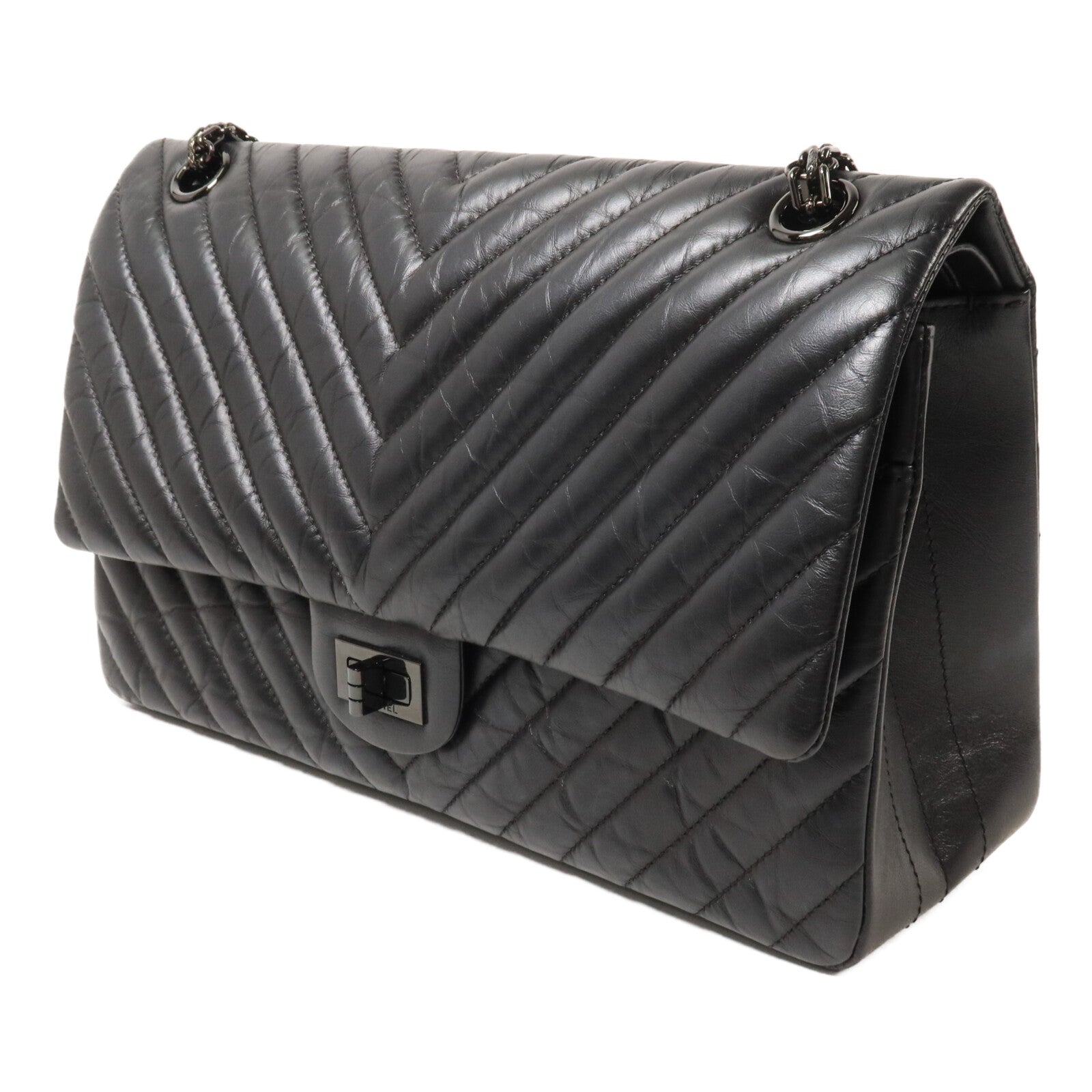 CHANEL 牛皮皮革2.55 Medium鏈帶肩背袋