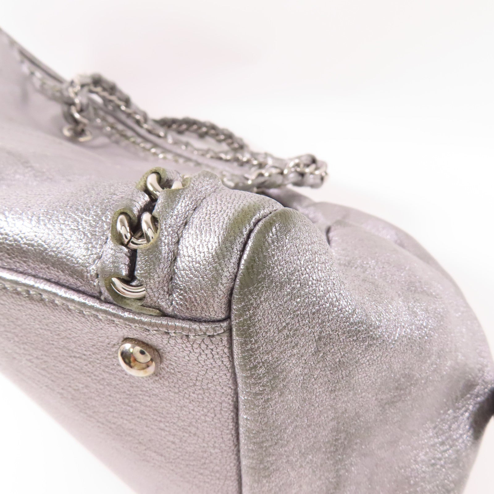 CHANEL CC SHW Hand Bag Calfskin Leather Sliver