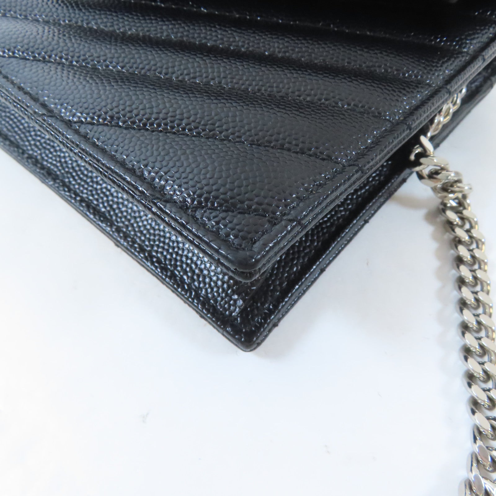 SAINT LAURENT 牛皮皮革Cassandra銀扣鏈帶肩背袋黑色