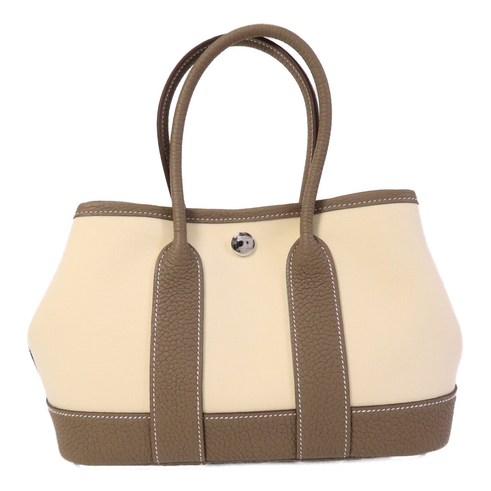 HERMES Officer/Negonda皮革Mini Garden Party手提袋Vanille/Etoupe