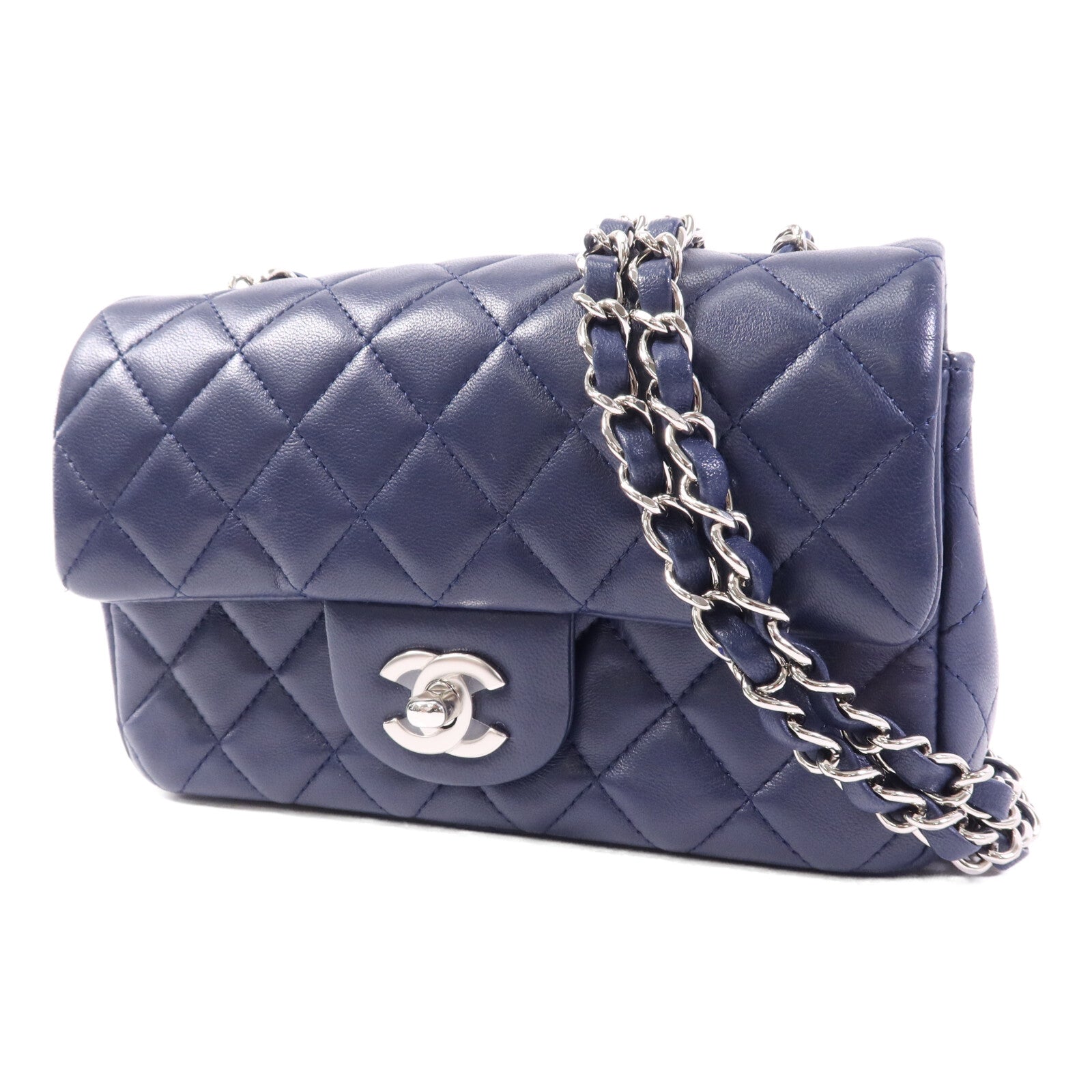 CHANEL 羊皮皮革Mini Classic 20銀扣鏈帶肩背袋