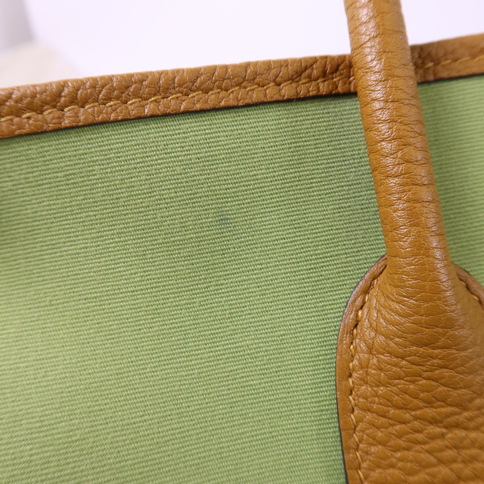 HERMES Negonda皮革/帆布Garden Party PM銀扣手挽袋Vert Criquet/Ocre