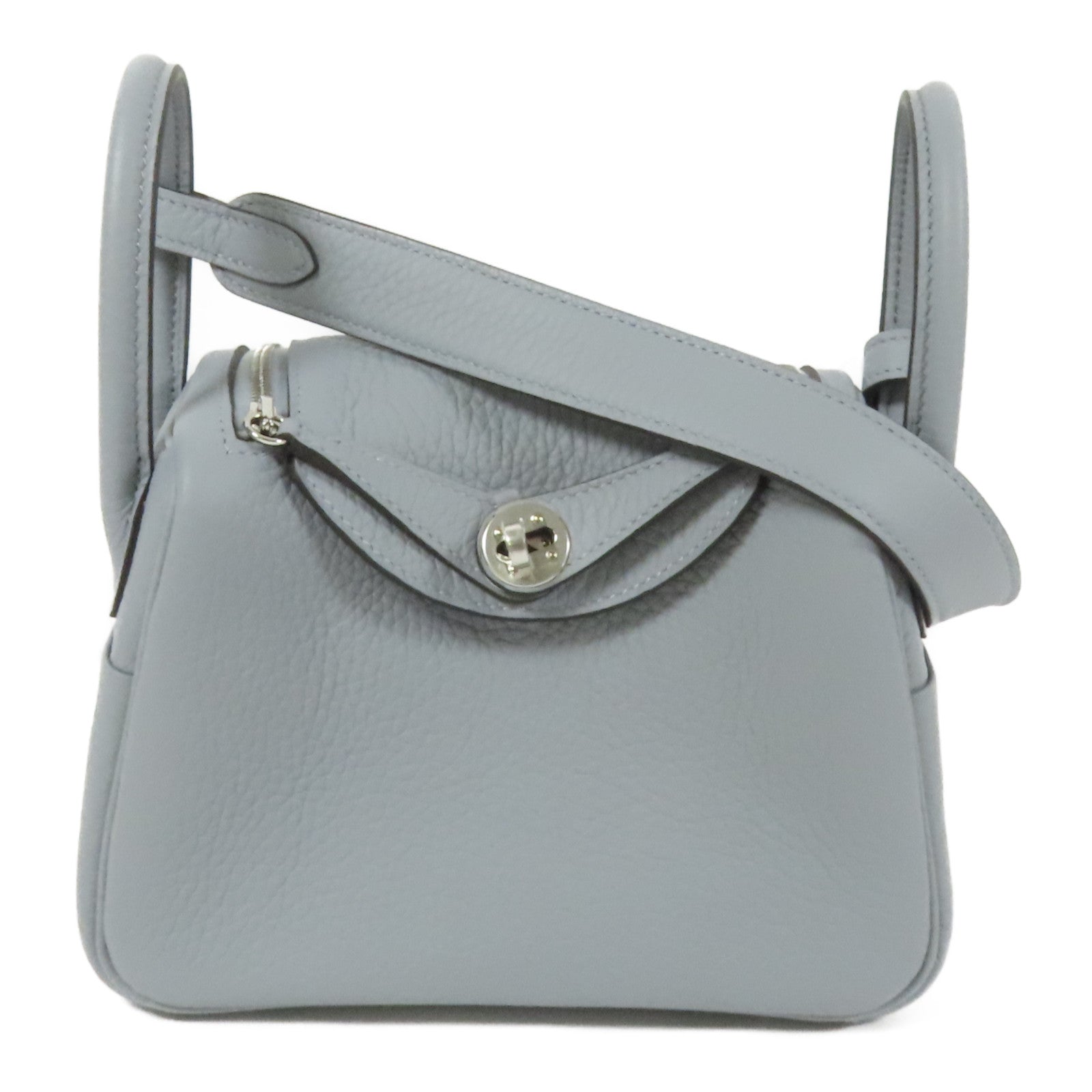 HERMES Clemence皮革Mini Lindy銀扣手挽肩背兩用袋Gris Pantin