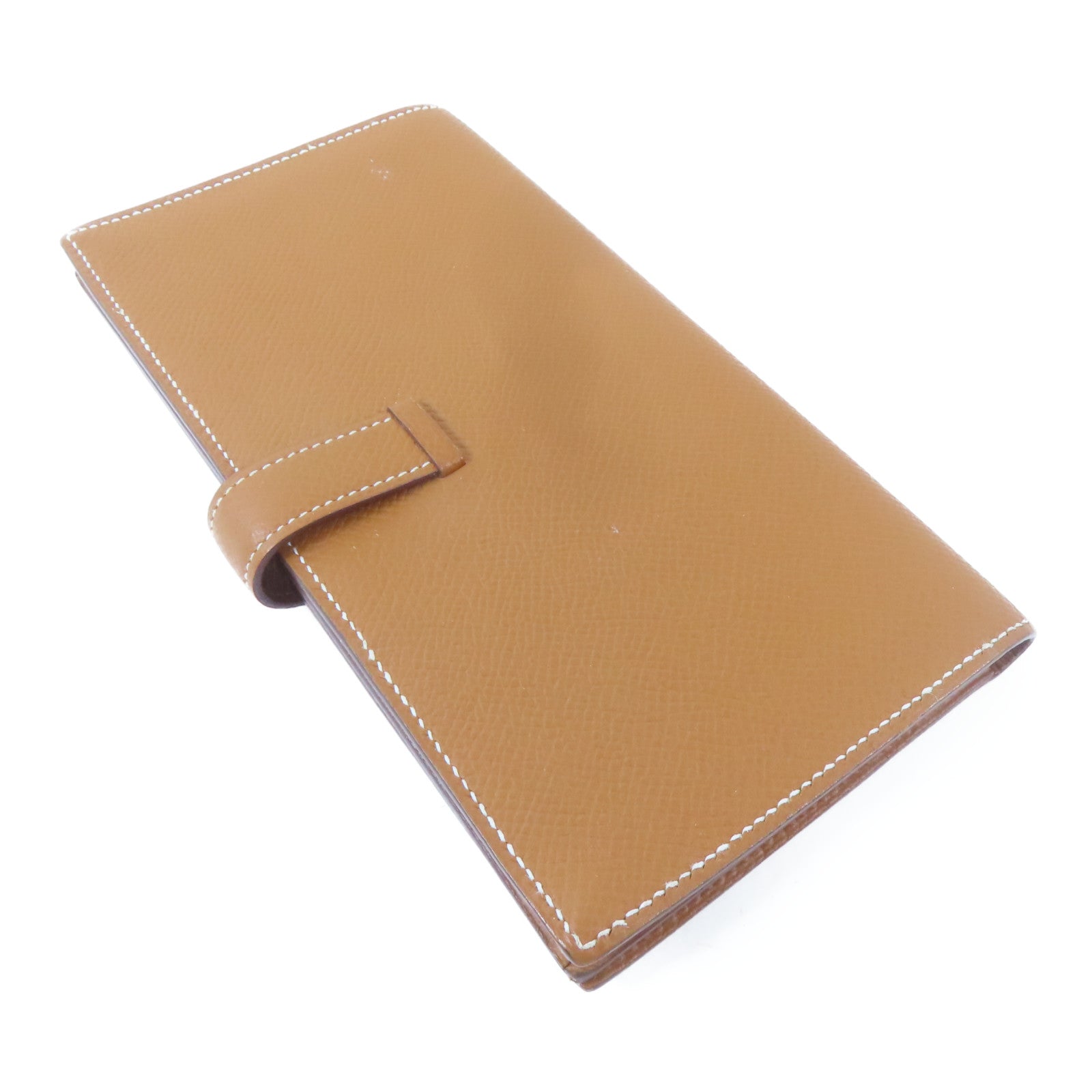 HERMES Epsom皮革Bearn Bifold Wallet銀扣長錢包Gold/金色/啡色