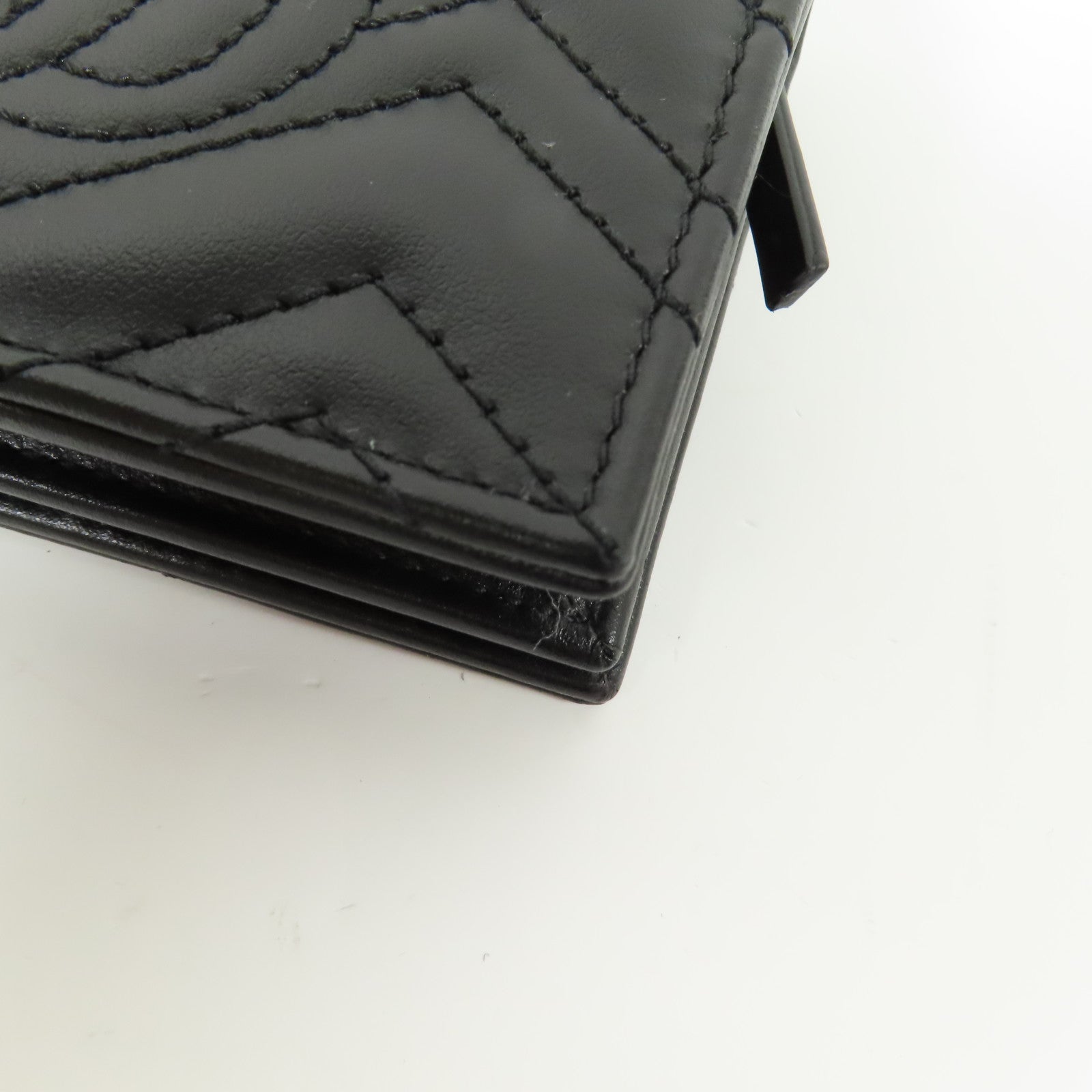 GUCCI GHW GG Marmont Small Wallet 466492 DTD1T 1000 Chevron Leather Black