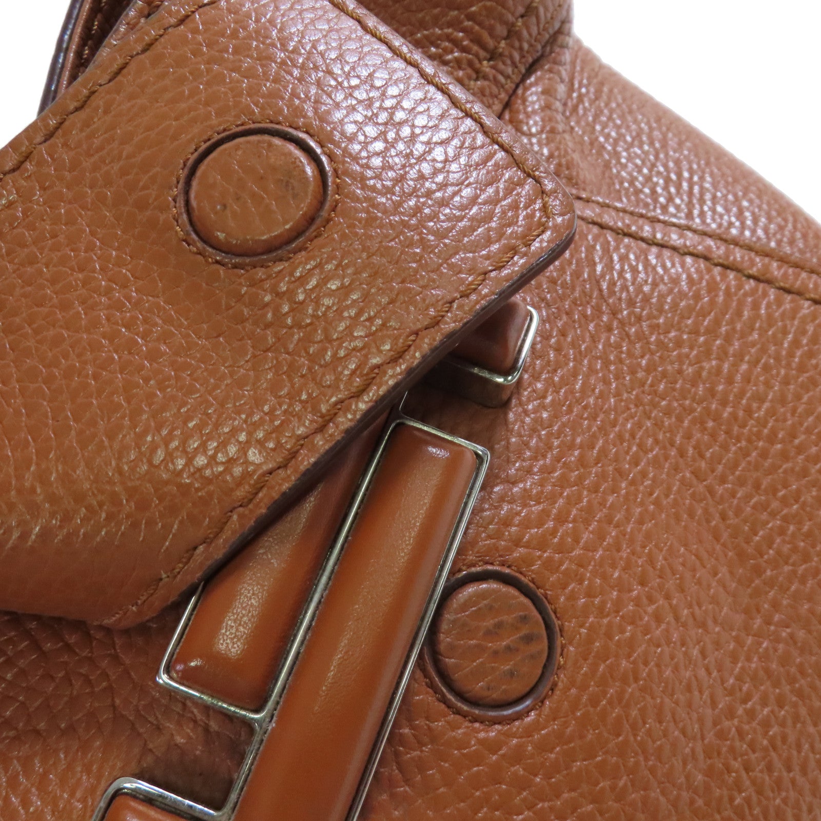 TOD'S 牛皮皮革2Way Shoulder Bag銀扣手挽肩背兩用袋啡色
