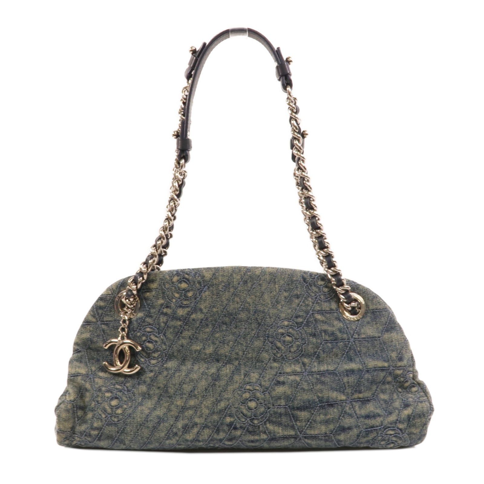 CHANEL Denim Mademoiselle Camellia肩背袋
