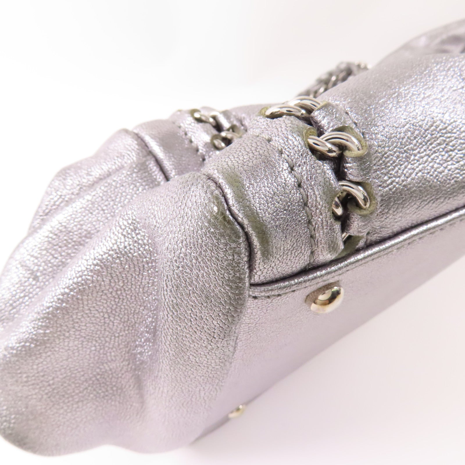 CHANEL CC SHW Hand Bag Calfskin Leather Sliver