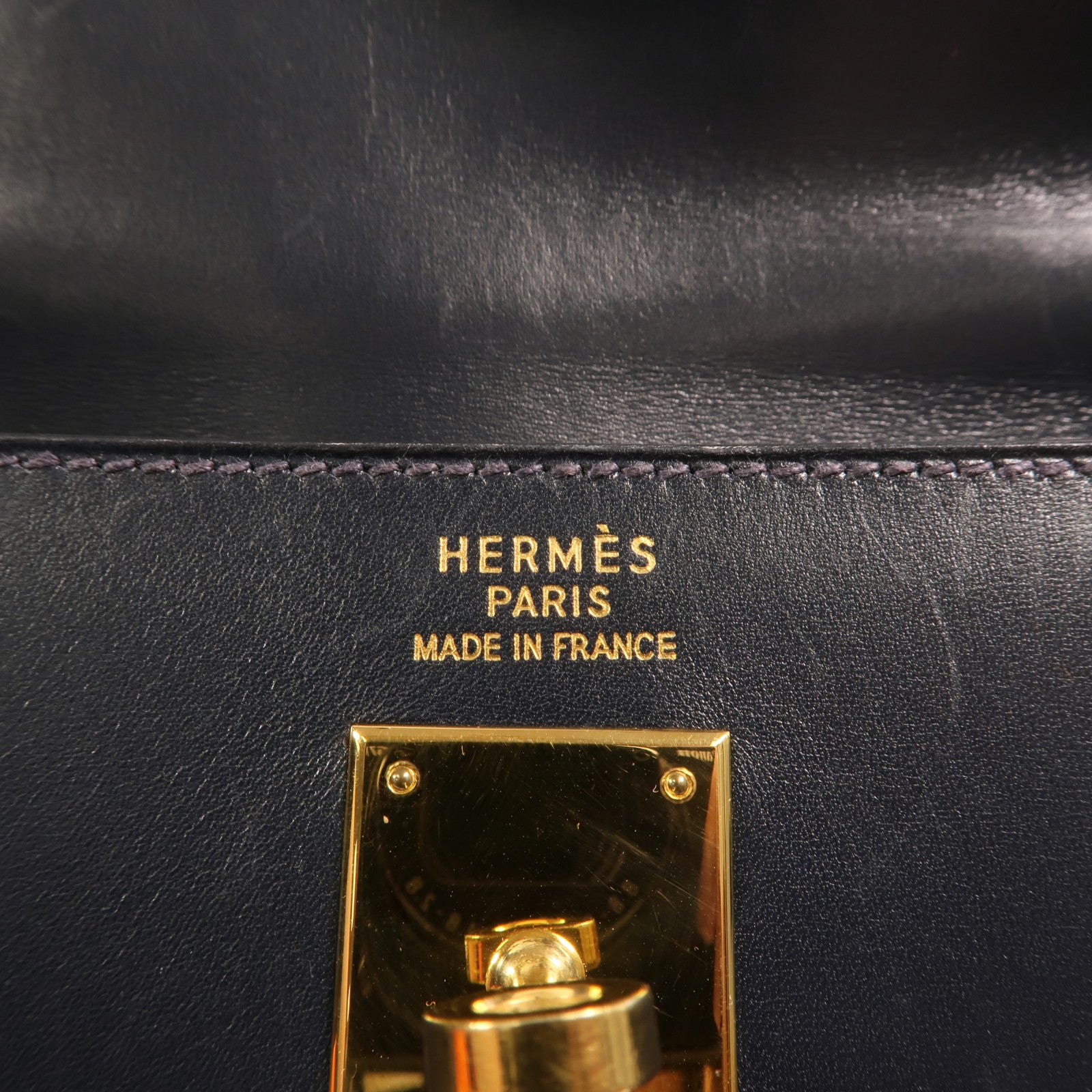 HERMES Box Calf皮革Kelly 35金扣手挽肩背兩用袋Noir