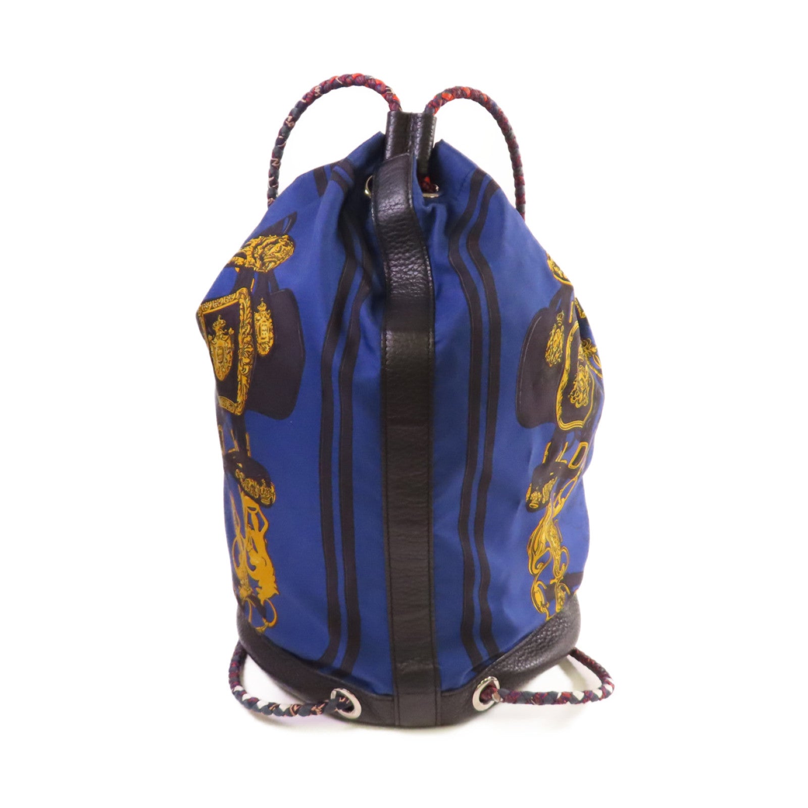 HERMES 【清倉大減價】絲質/皮革Soie Cool Backpack銀扣背包藍色/金色/黑色