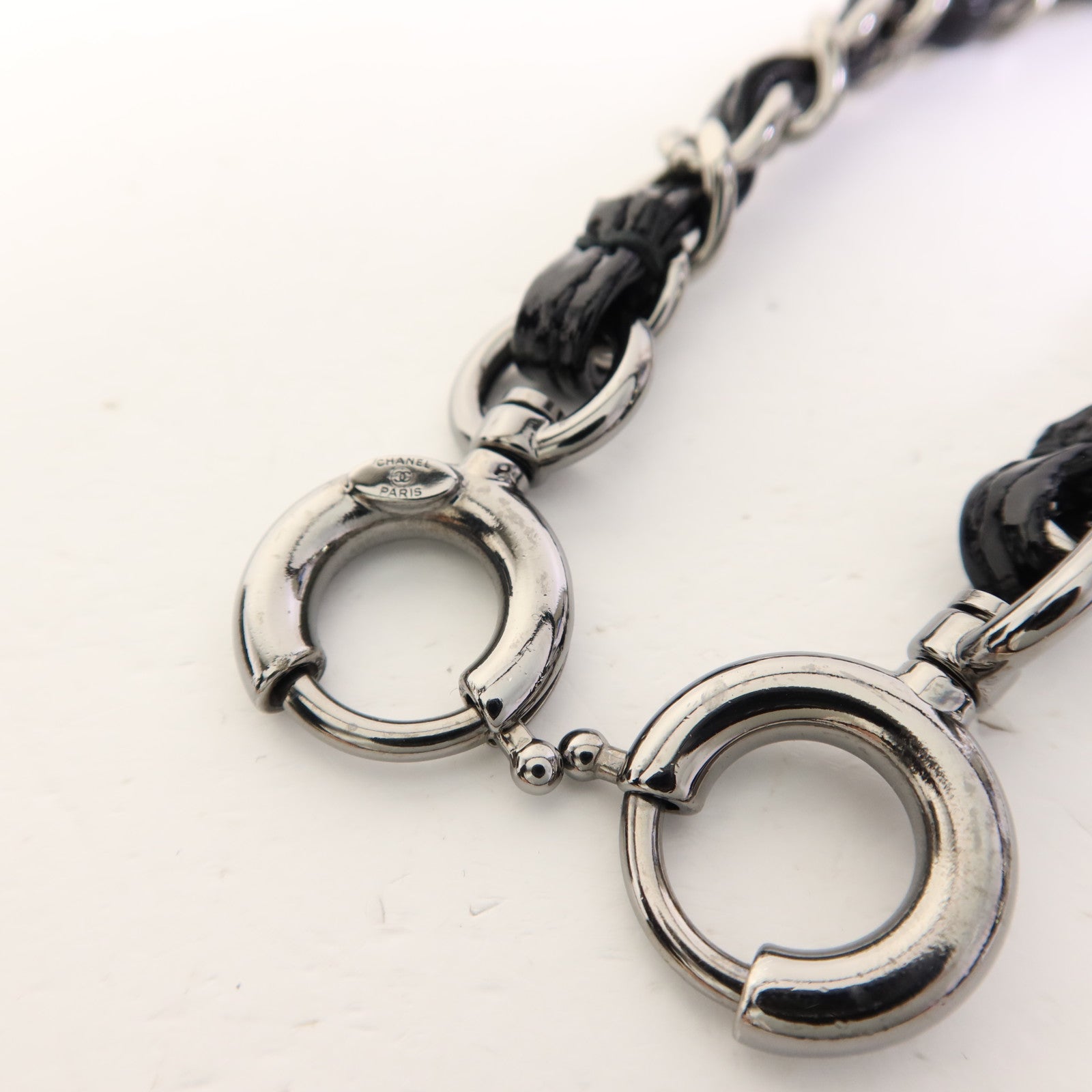 CHANEL 漆皮皮革Chain Shoulder Bag銀扣手挽肩背兩用袋