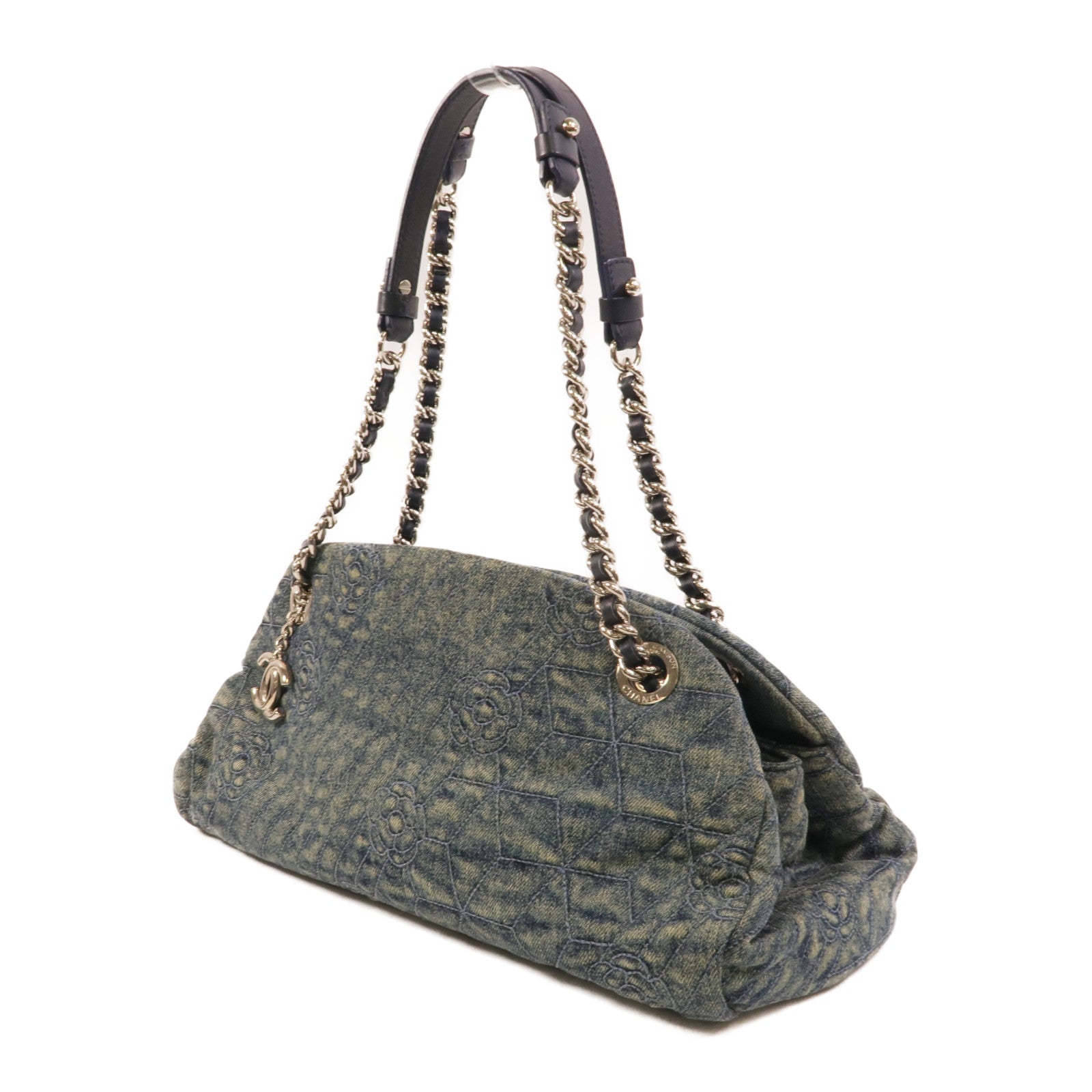 CHANEL Denim Mademoiselle Camellia肩背袋