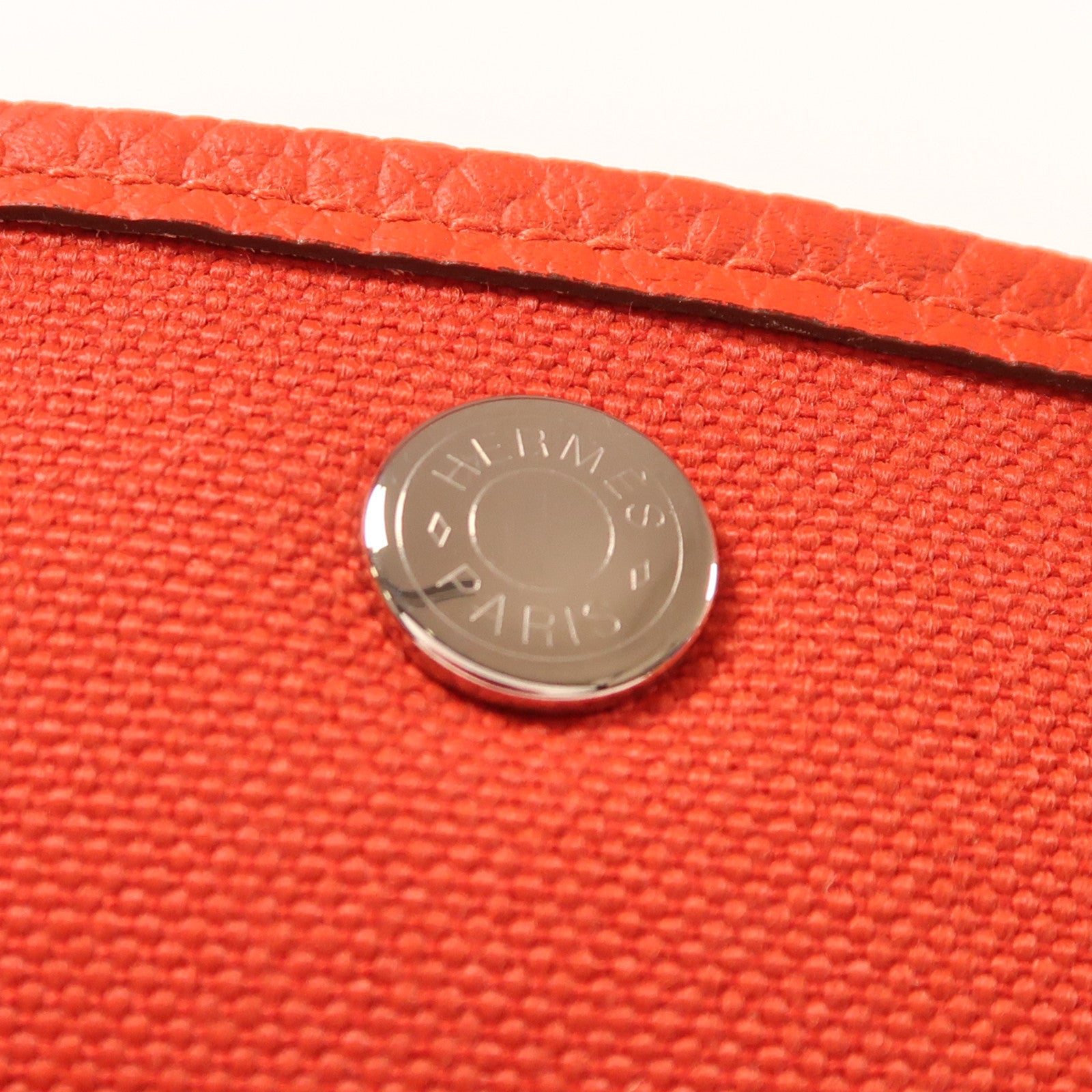 HERMES 帆布Garden Party PM銀扣手挽袋Rouge Exotique