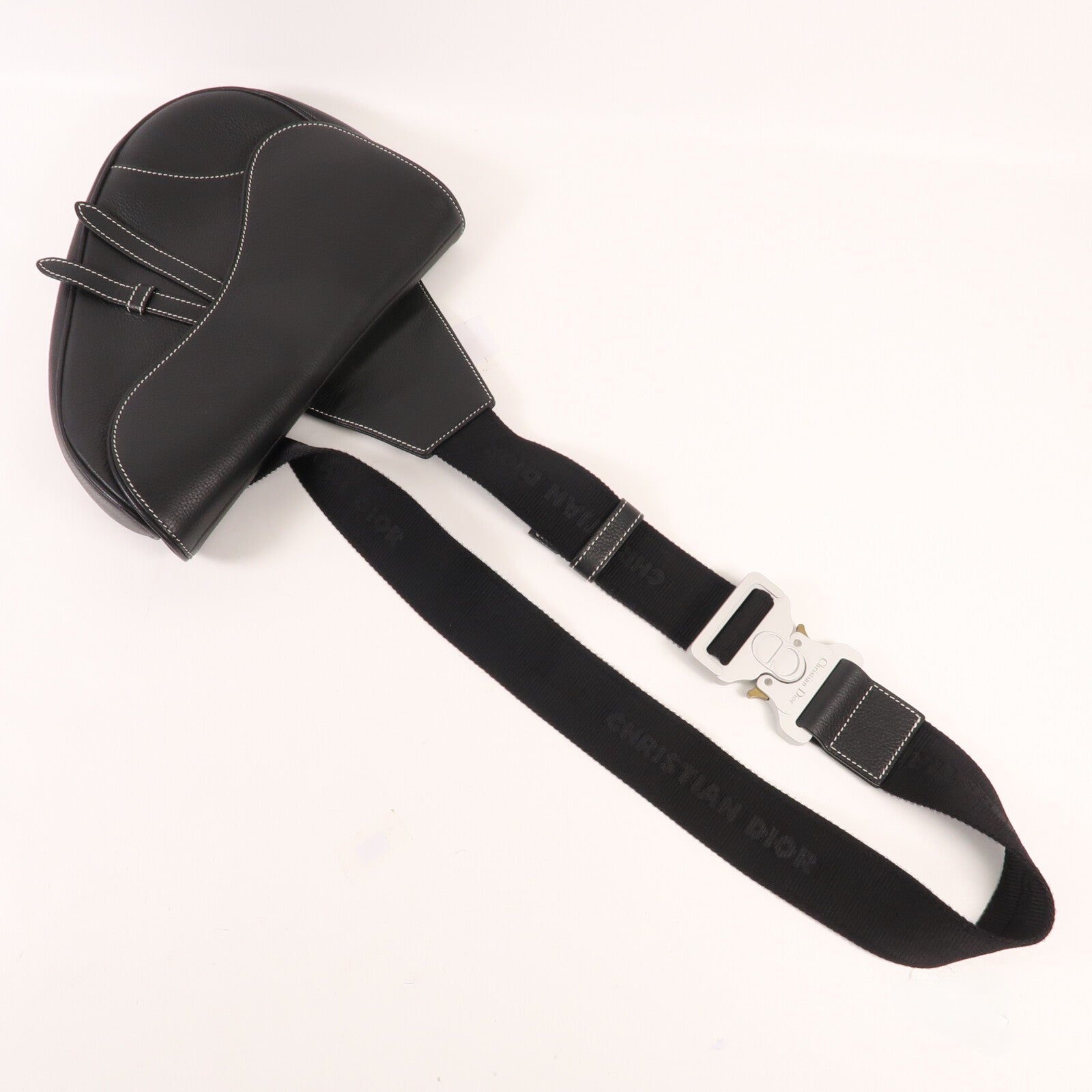 Dior 牛皮皮革Saddle Bag銀扣肩背袋