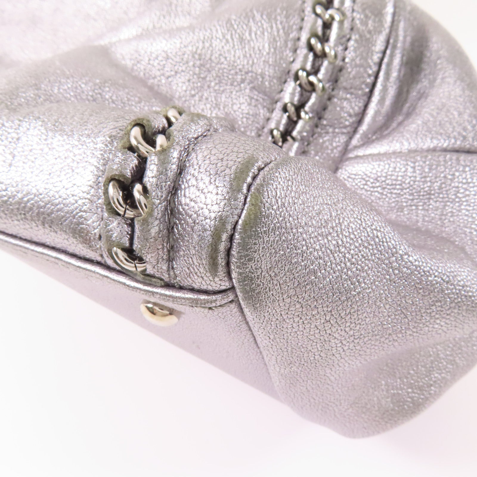 CHANEL CC SHW Hand Bag Calfskin Leather Sliver