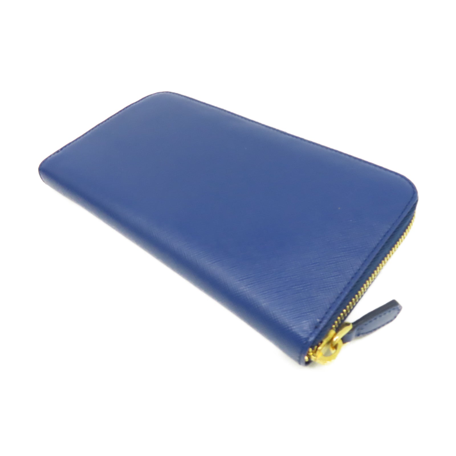 PRADA 【清倉大減價】Saffiano皮革Round Long Wallet金扣拉鏈長錢包藍色