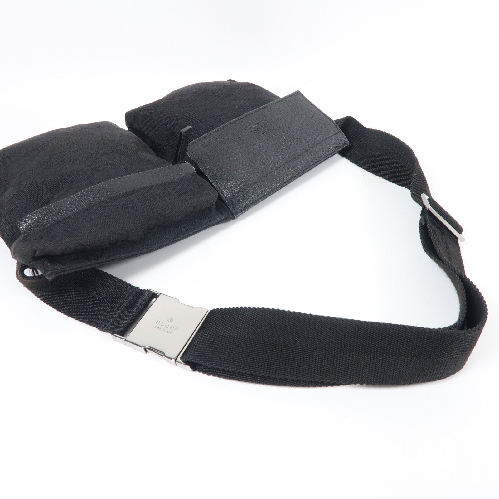 GUCCI 帆布Waist Bag銀扣腰包黑色