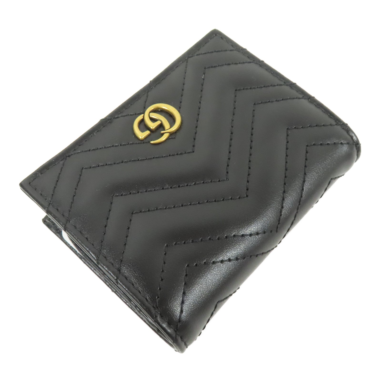 GUCCI GHW GG Marmont Small Wallet 466492 DTD1T 1000 Chevron Leather Black