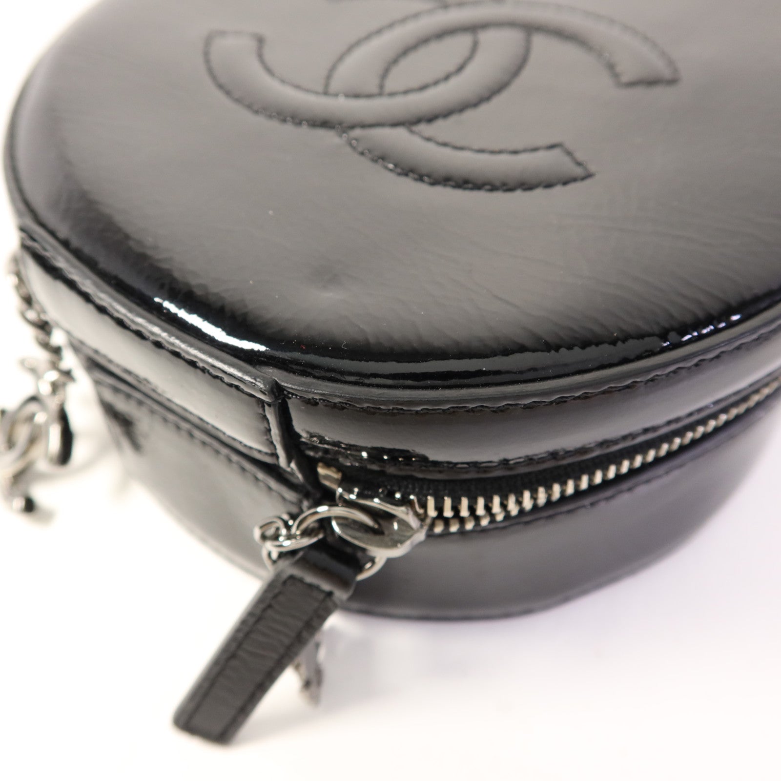 CHANEL 漆皮皮革Chain Shoulder Bag銀扣手挽肩背兩用袋