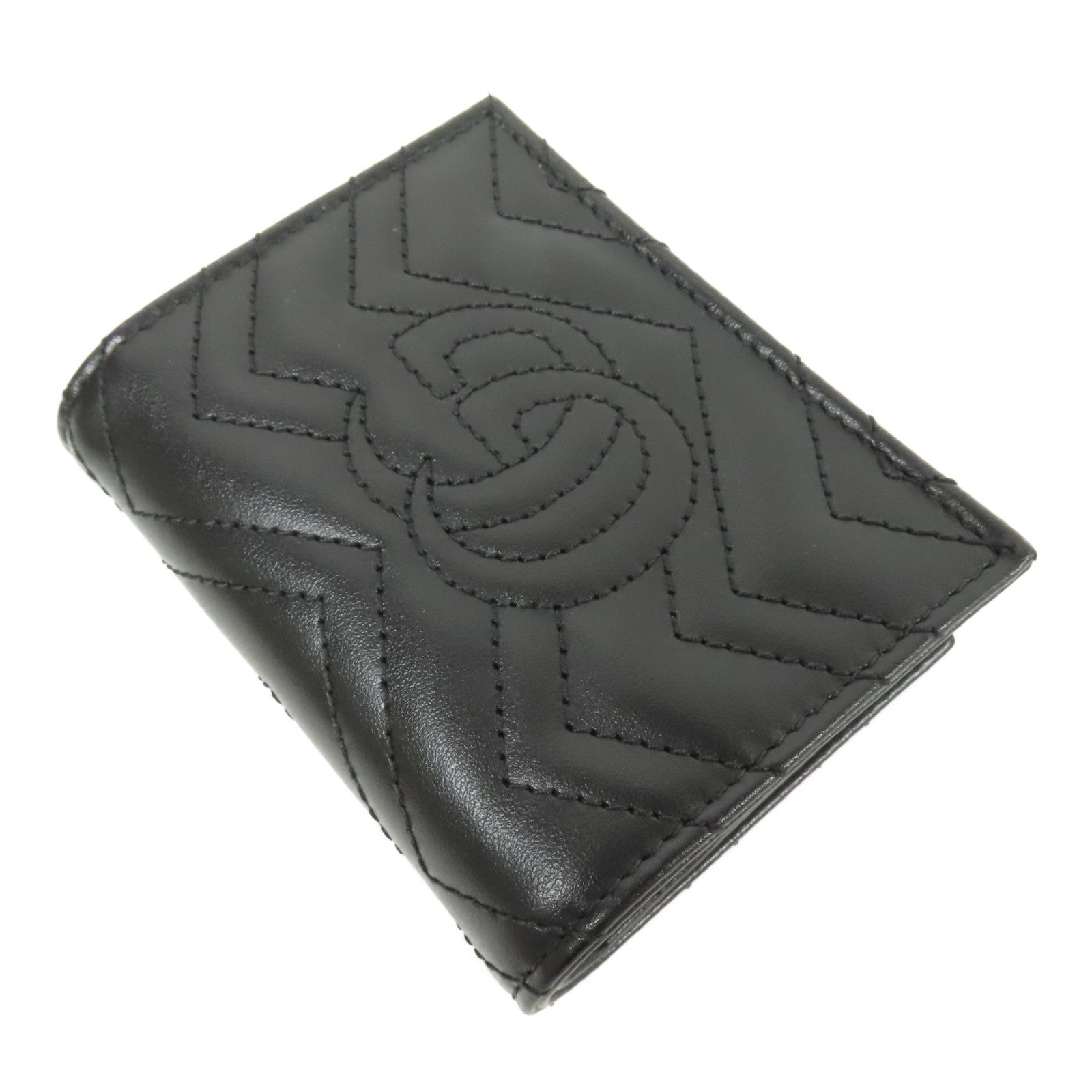 GUCCI GHW GG Marmont Small Wallet 466492 DTD1T 1000 Chevron Leather Black