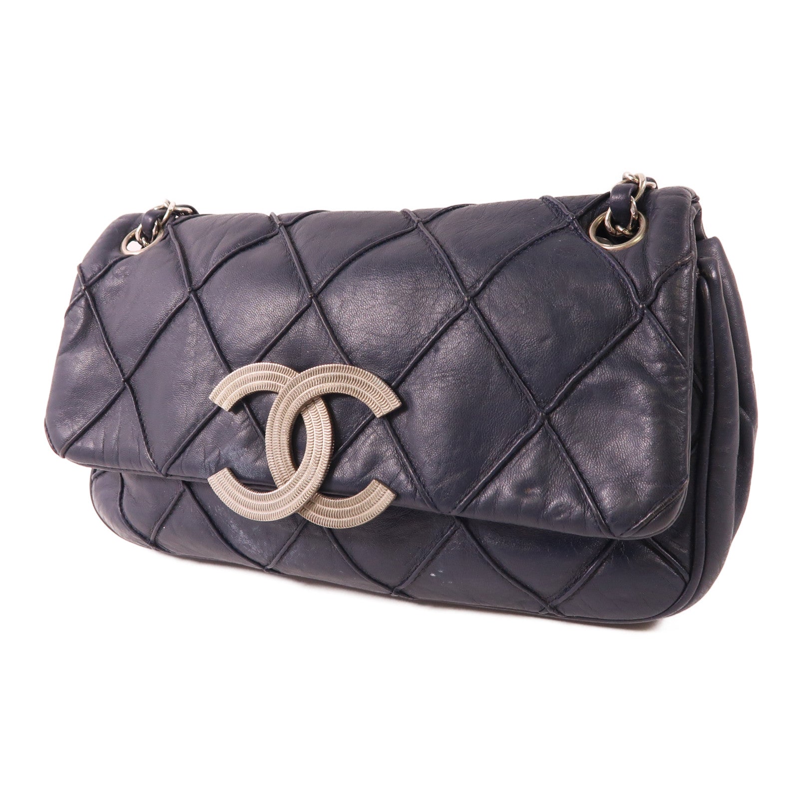 CHANEL 牛皮皮革Shoulder Bag銀扣肩背袋