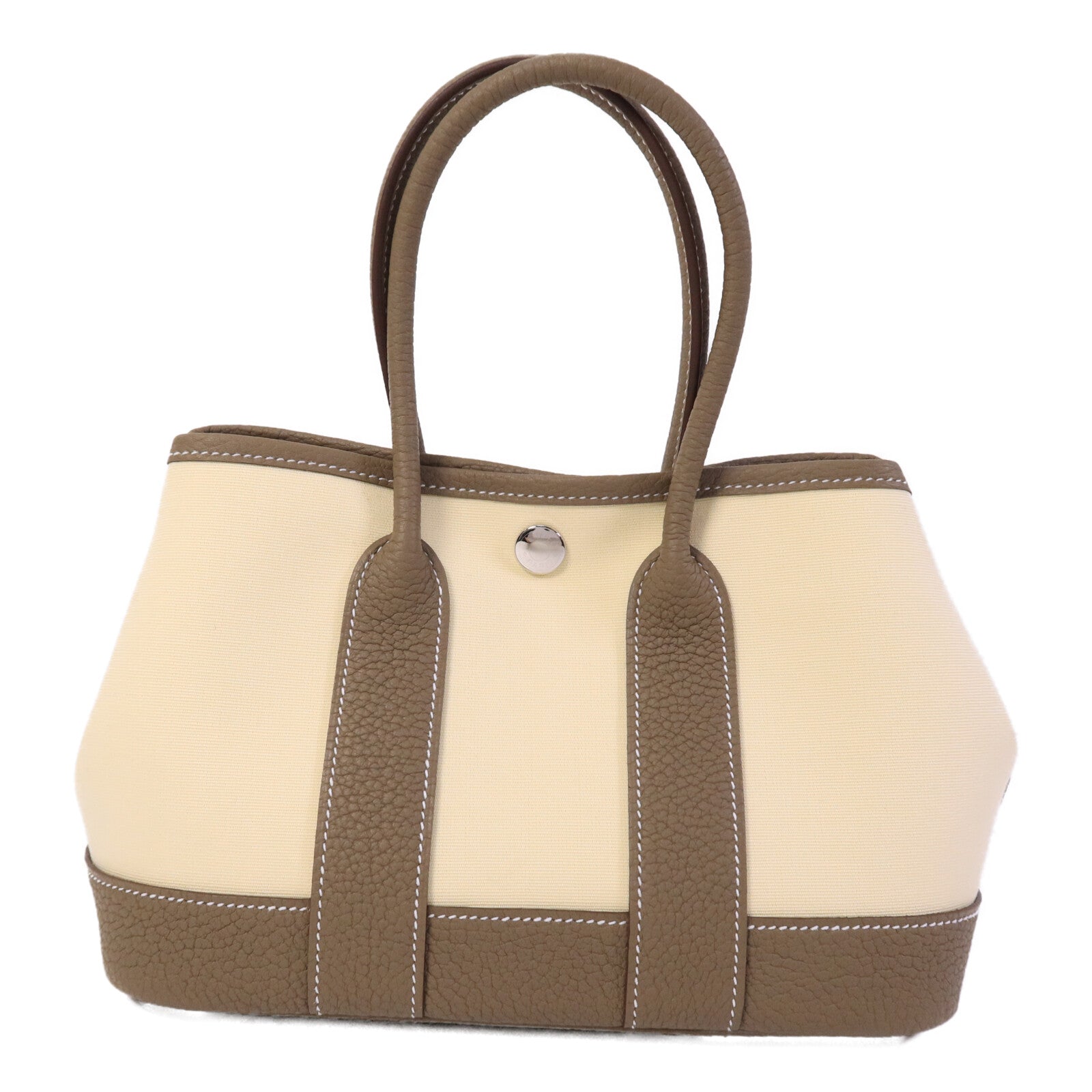 HERMES Officer/Negonda皮革Mini Garden Party手提袋Vanille/Etoupe