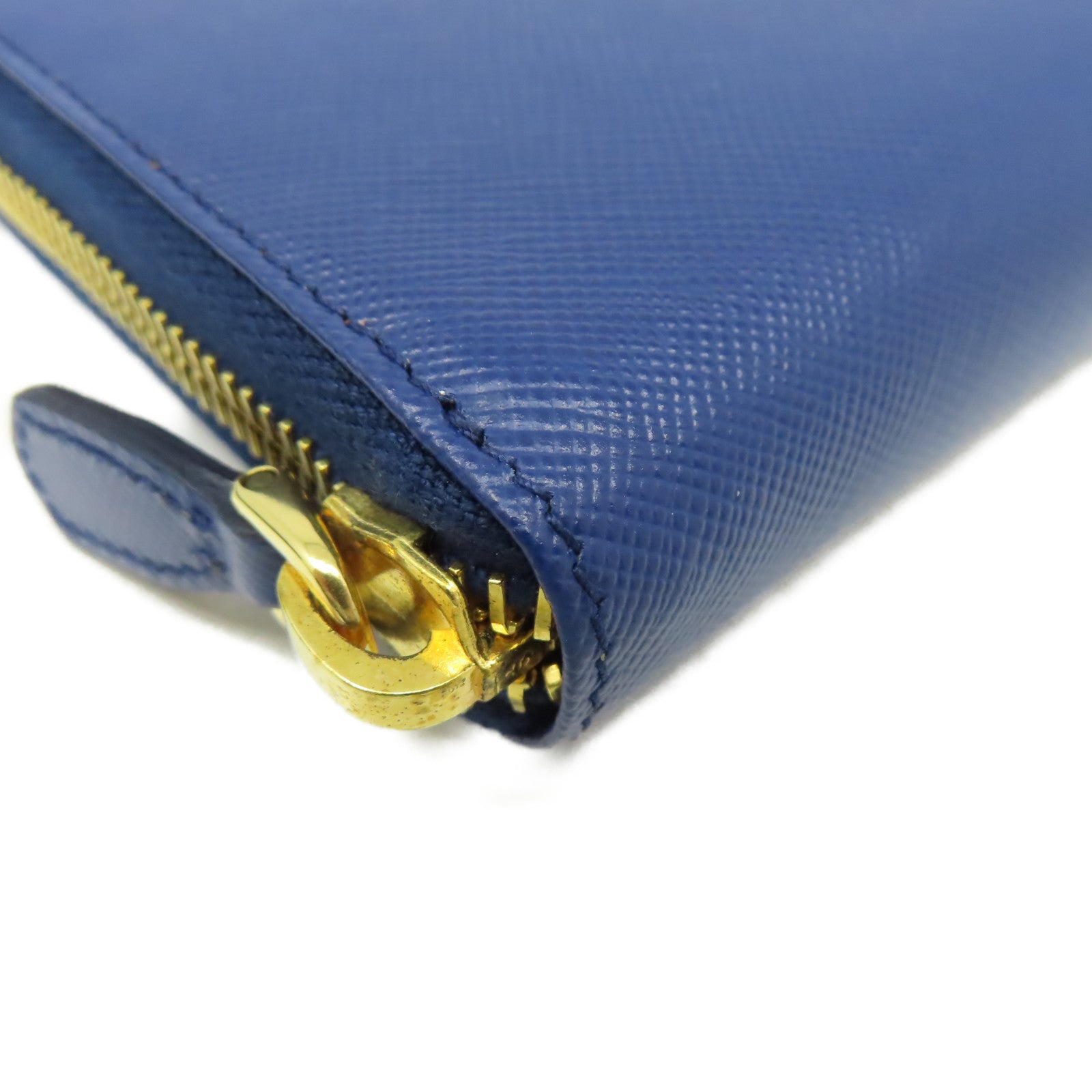 PRADA 【清倉大減價】Saffiano皮革Round Long Wallet金扣拉鏈長錢包藍色