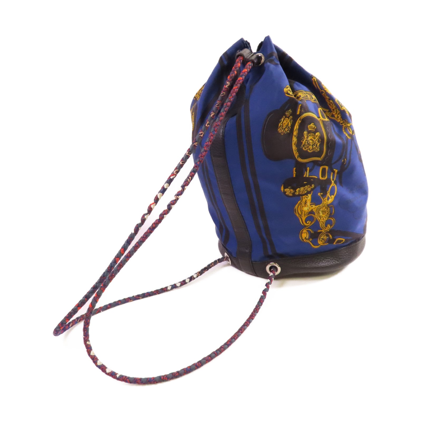 HERMES 【清倉大減價】絲質/皮革Soie Cool Backpack銀扣背包藍色/金色/黑色
