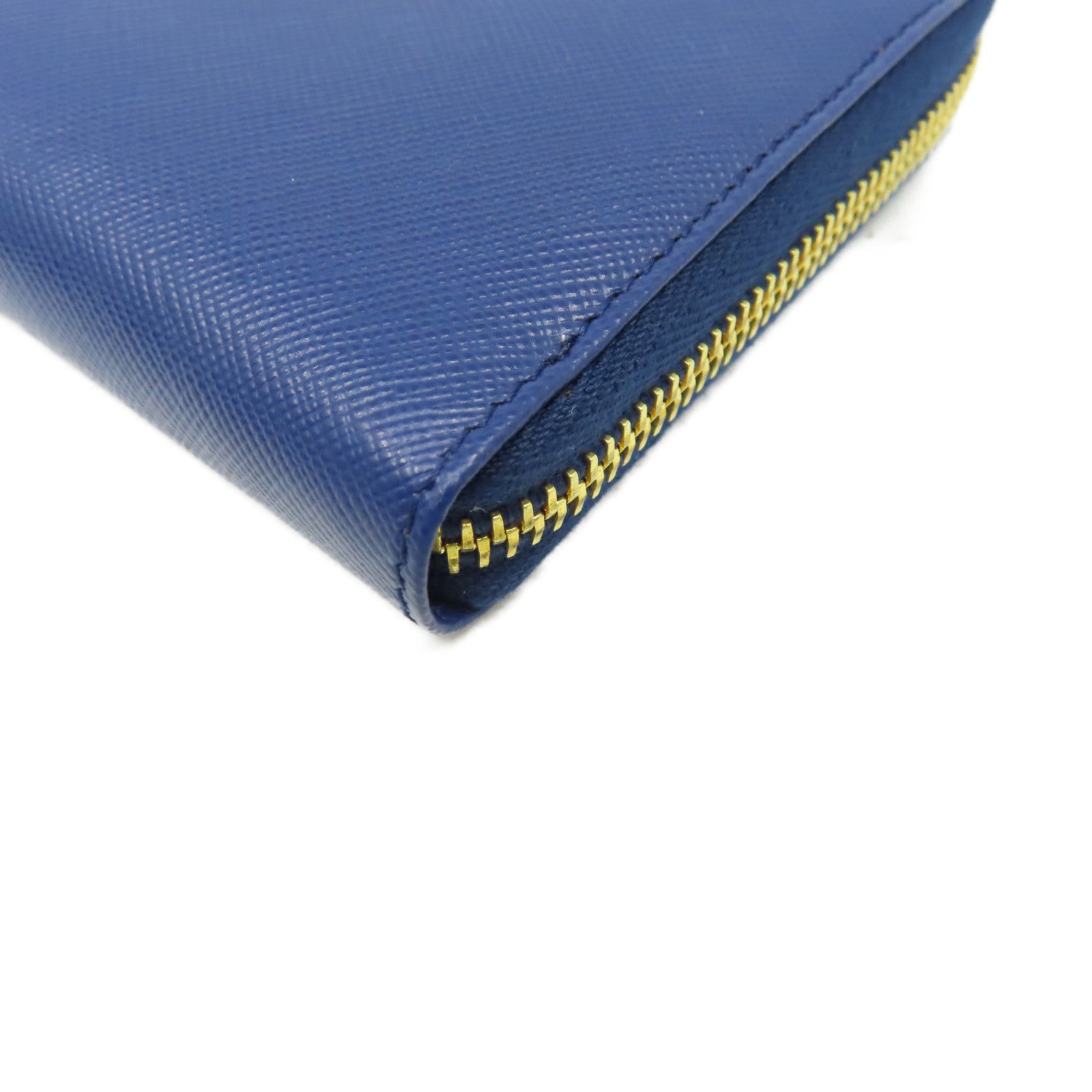 PRADA 【清倉大減價】Saffiano皮革Round Long Wallet金扣拉鏈長錢包藍色