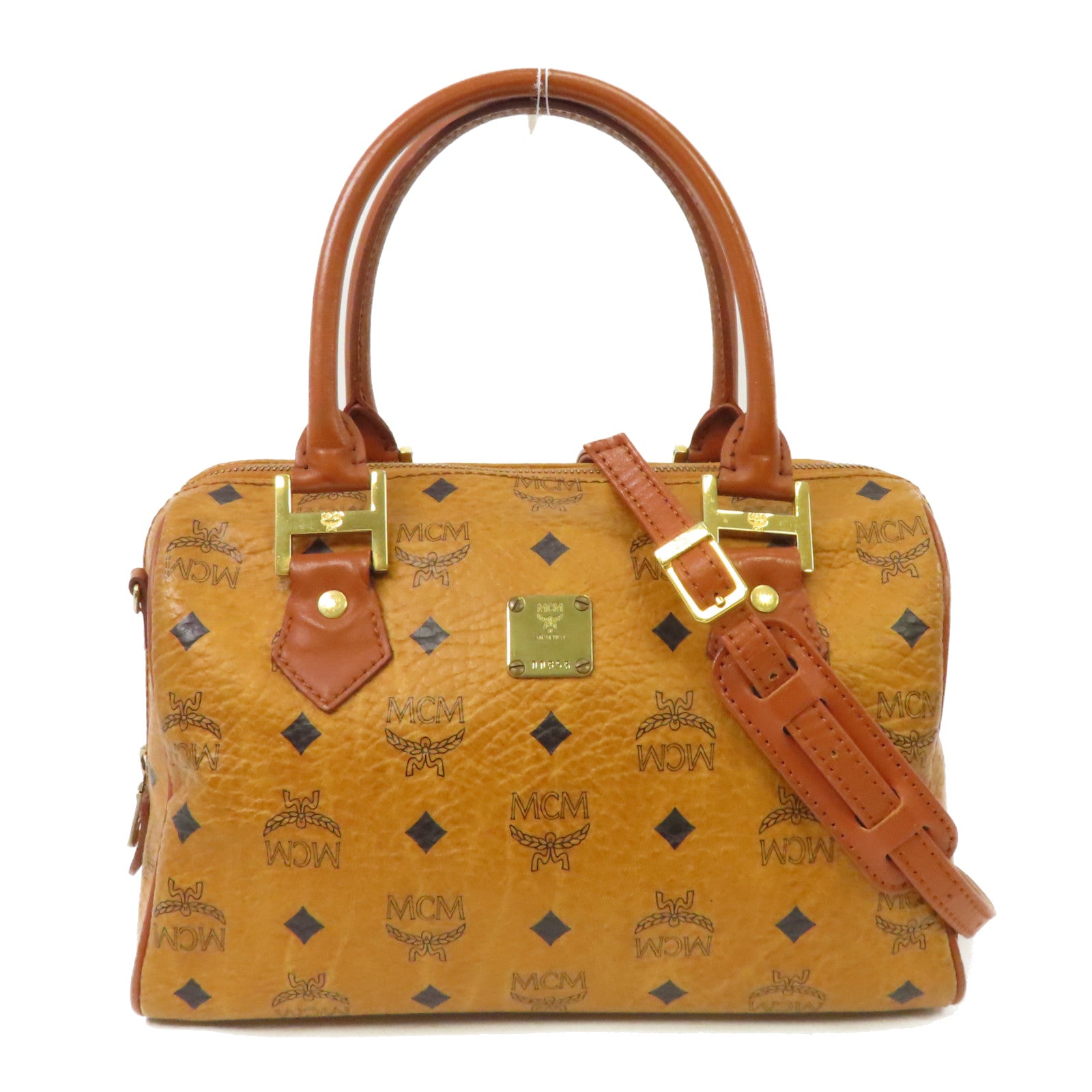 MCM 塗層帆布2 Way Shoulder金扣手挽肩背兩用袋啡色