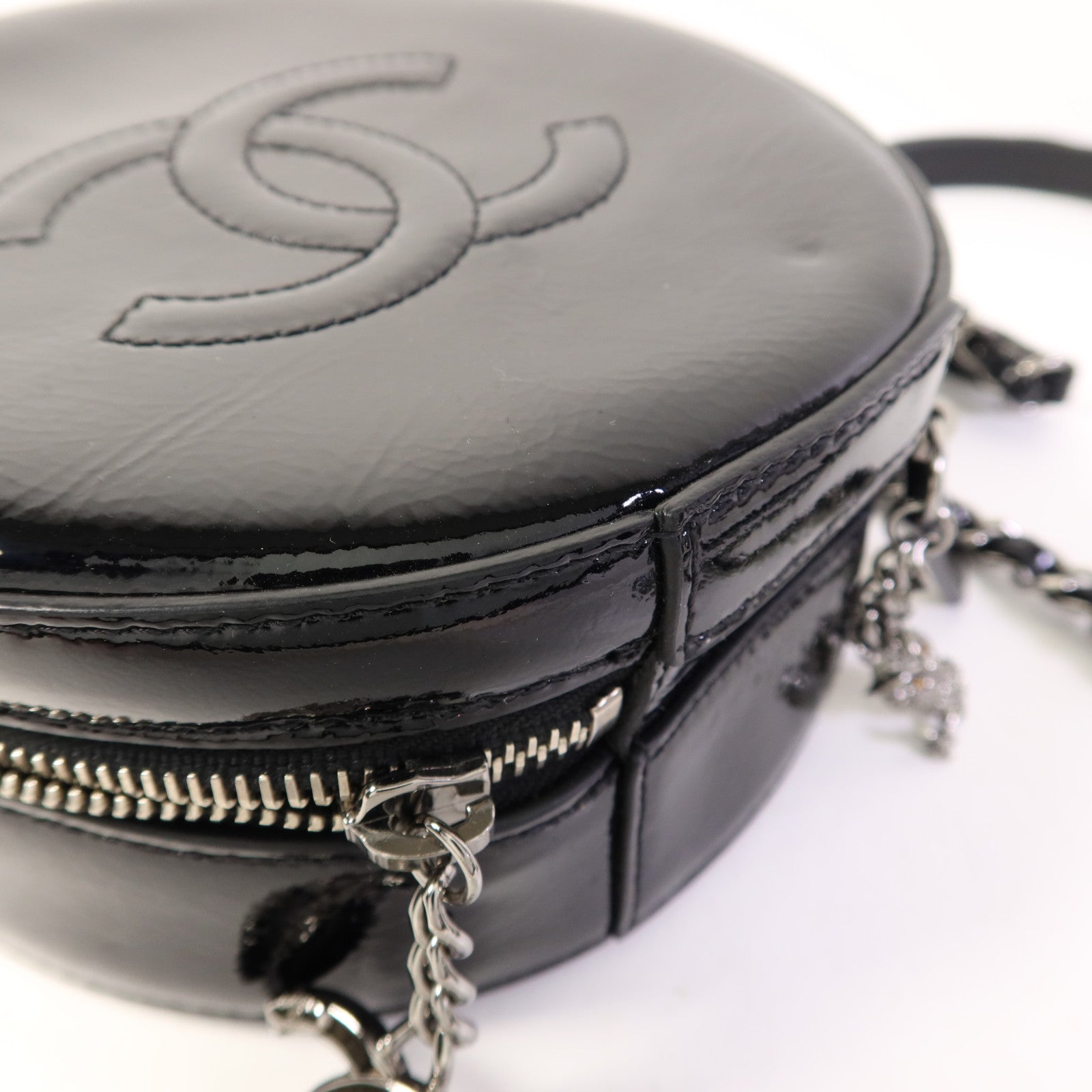 CHANEL 漆皮皮革Chain Shoulder Bag銀扣手挽肩背兩用袋