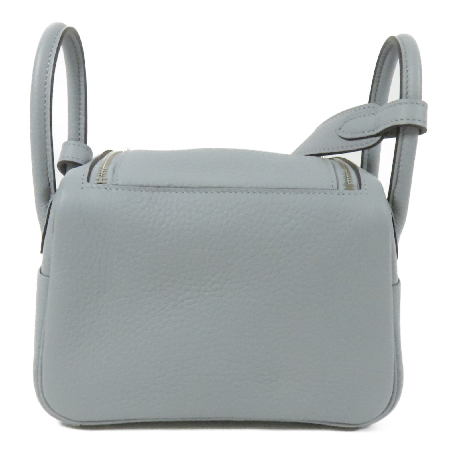 HERMES Clemence皮革Mini Lindy銀扣手挽肩背兩用袋Gris Pantin