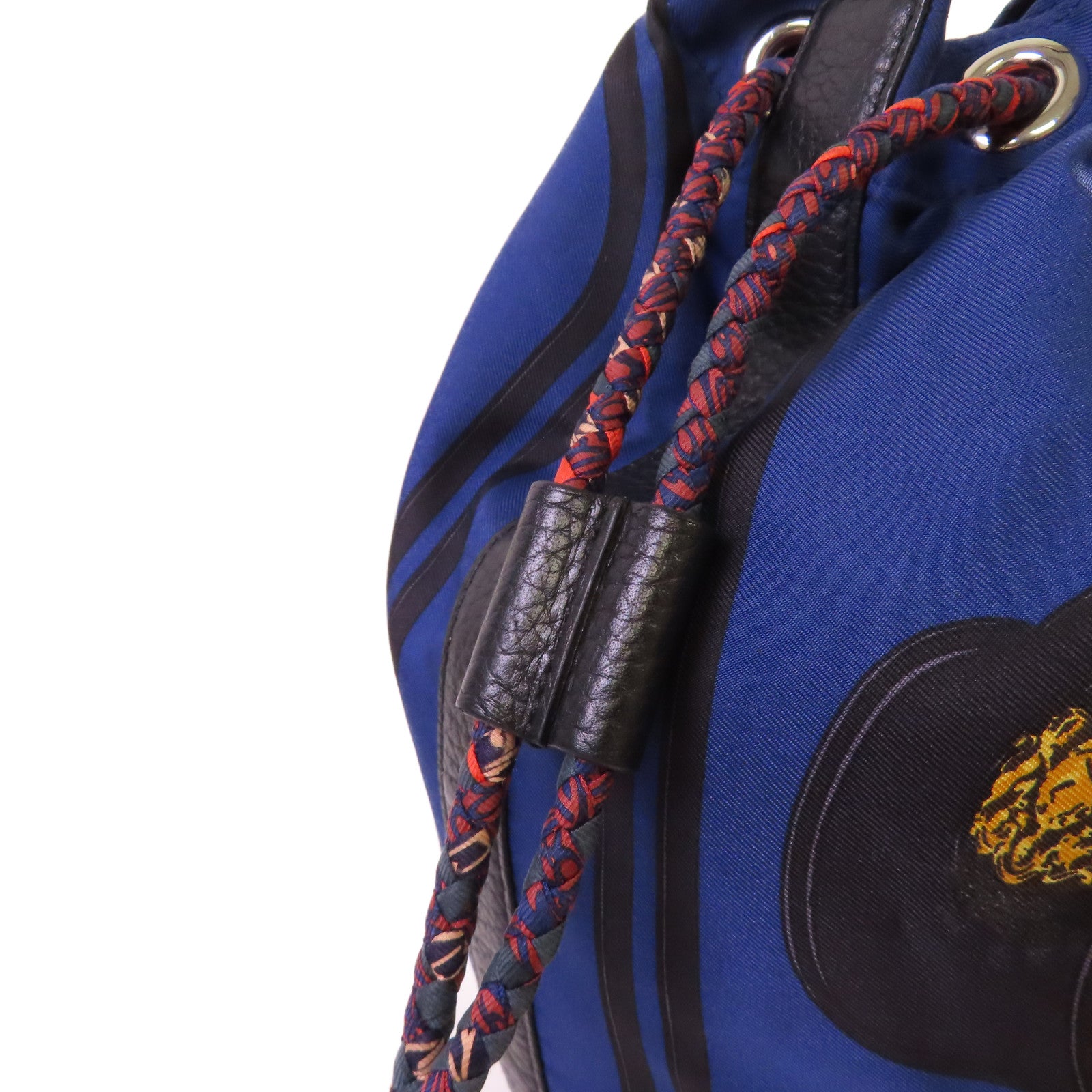 HERMES 【清倉大減價】絲質/皮革Soie Cool Backpack銀扣背包藍色/金色/黑色
