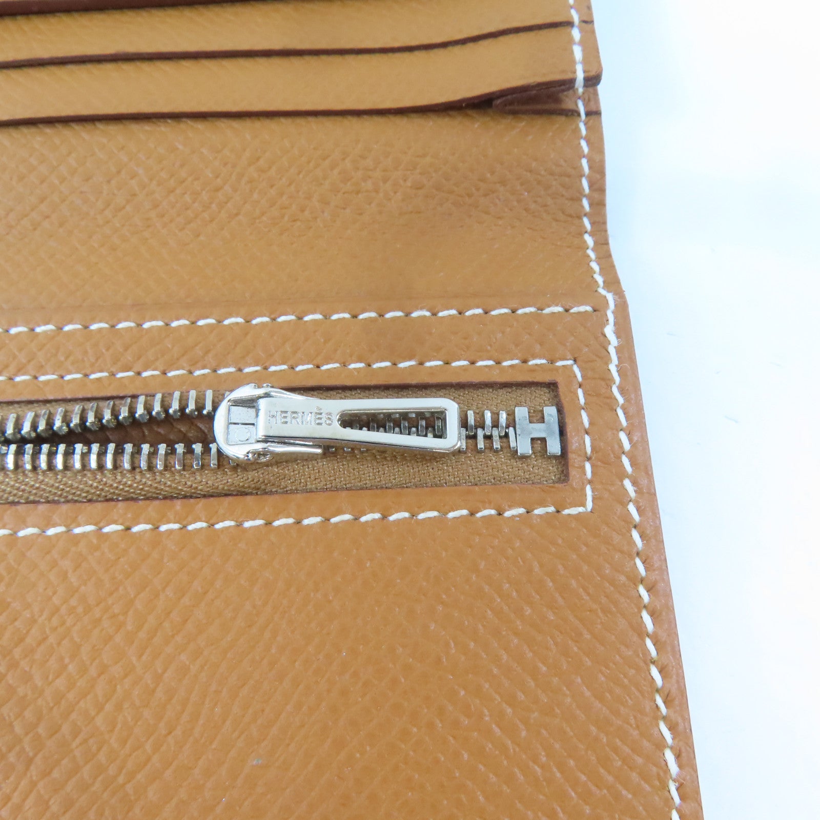 HERMES Epsom皮革Bearn Bifold Wallet銀扣長錢包Gold/金色/啡色